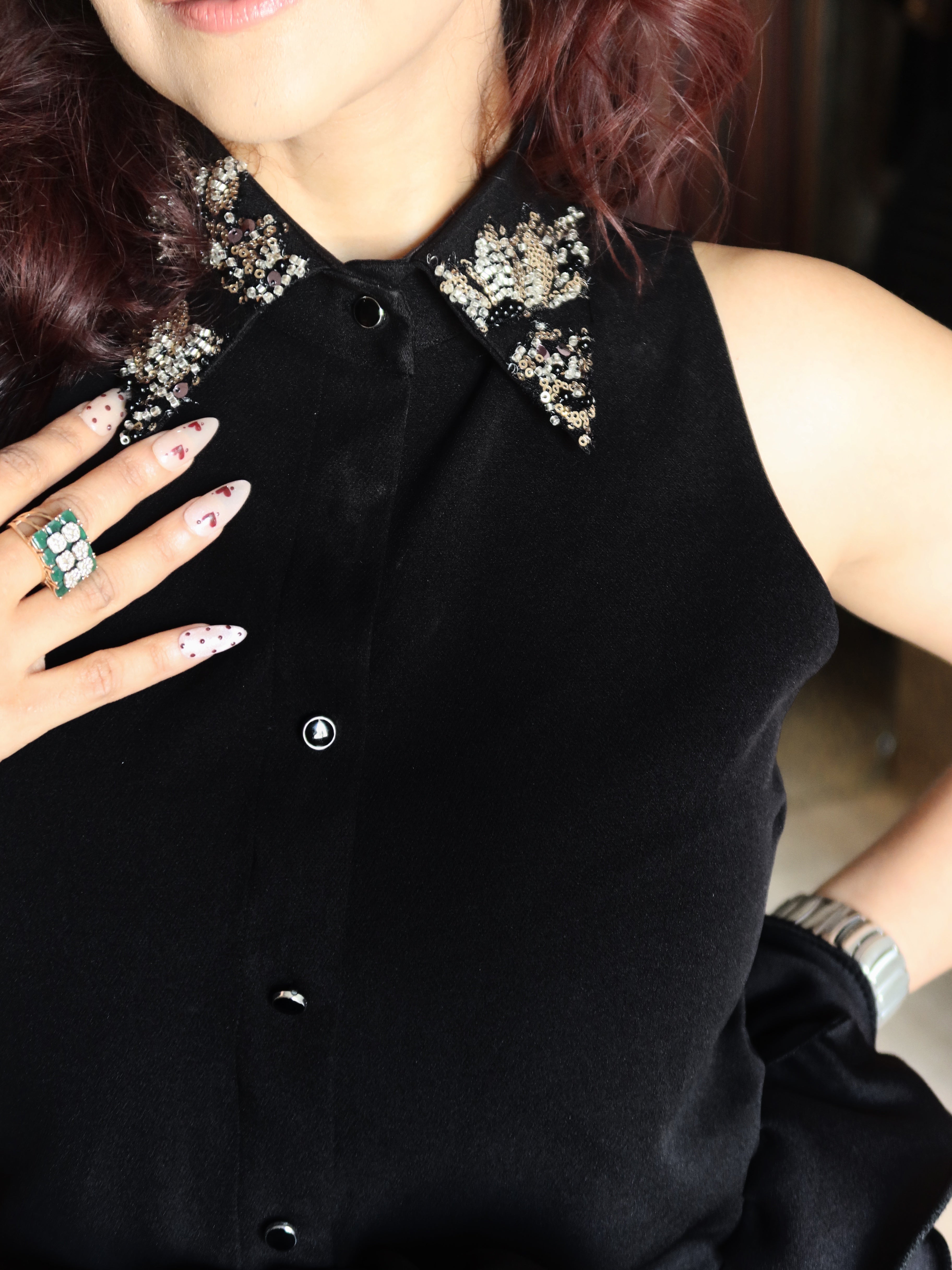 Collared Ruffle top in Black