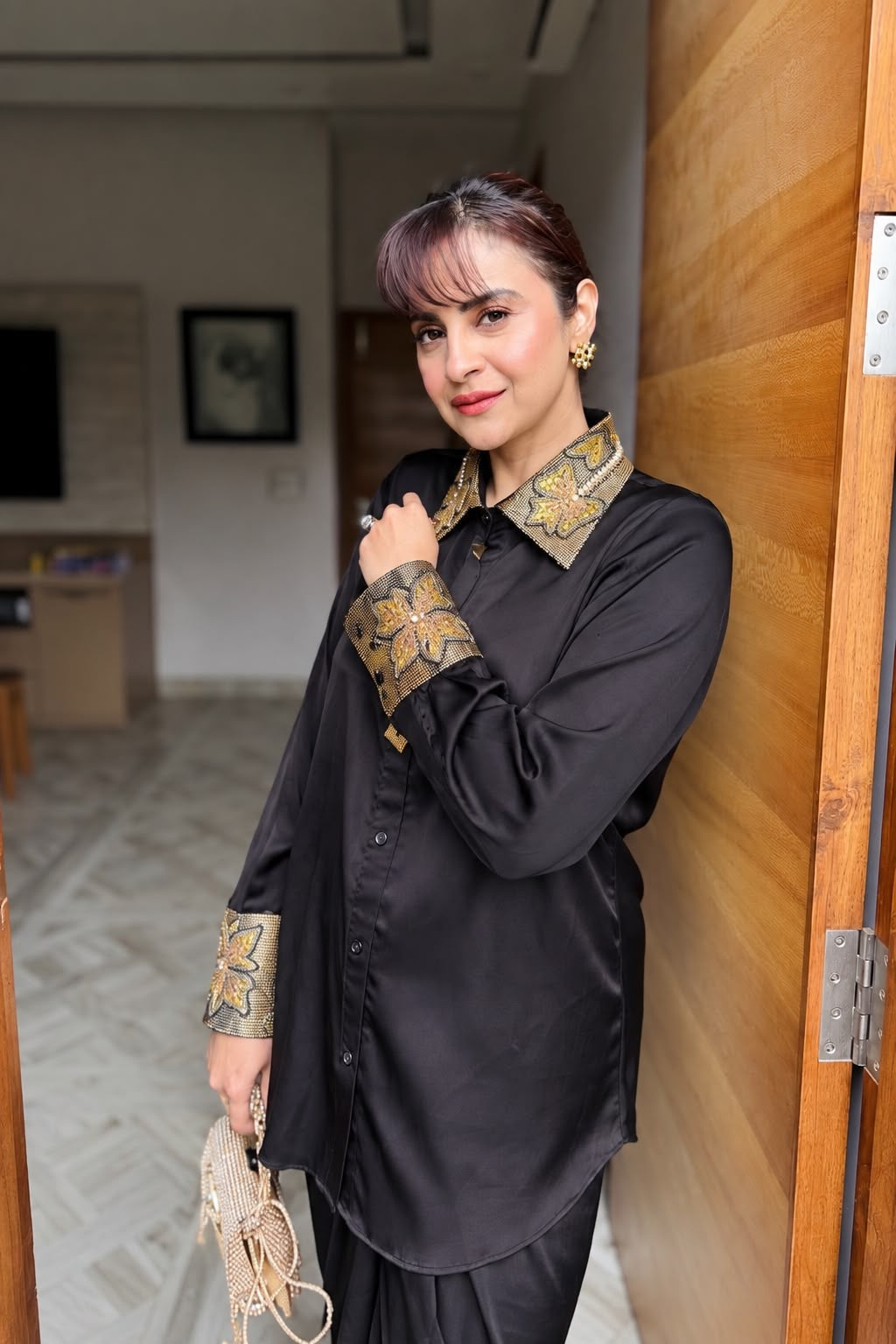 Black Armani Shirt with Gold Embroidery