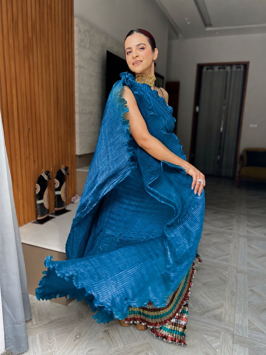 Dhoti Cape set in Peacock Blue