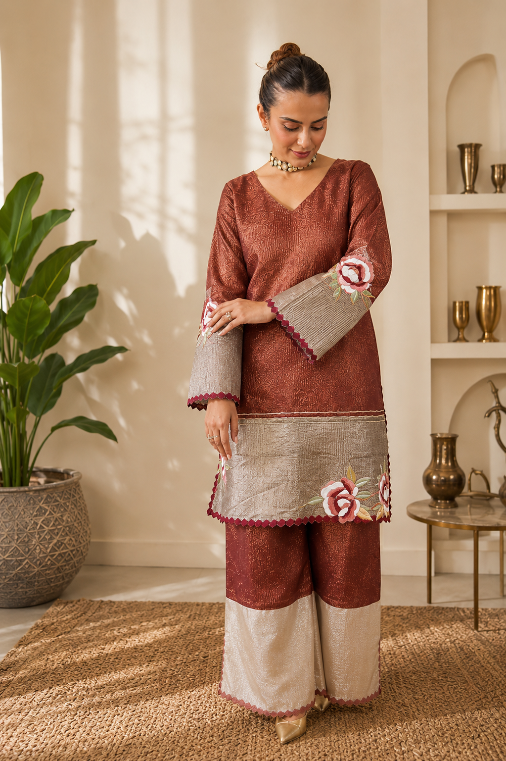 Zuri Maroon Shimmer Short Kurta Set