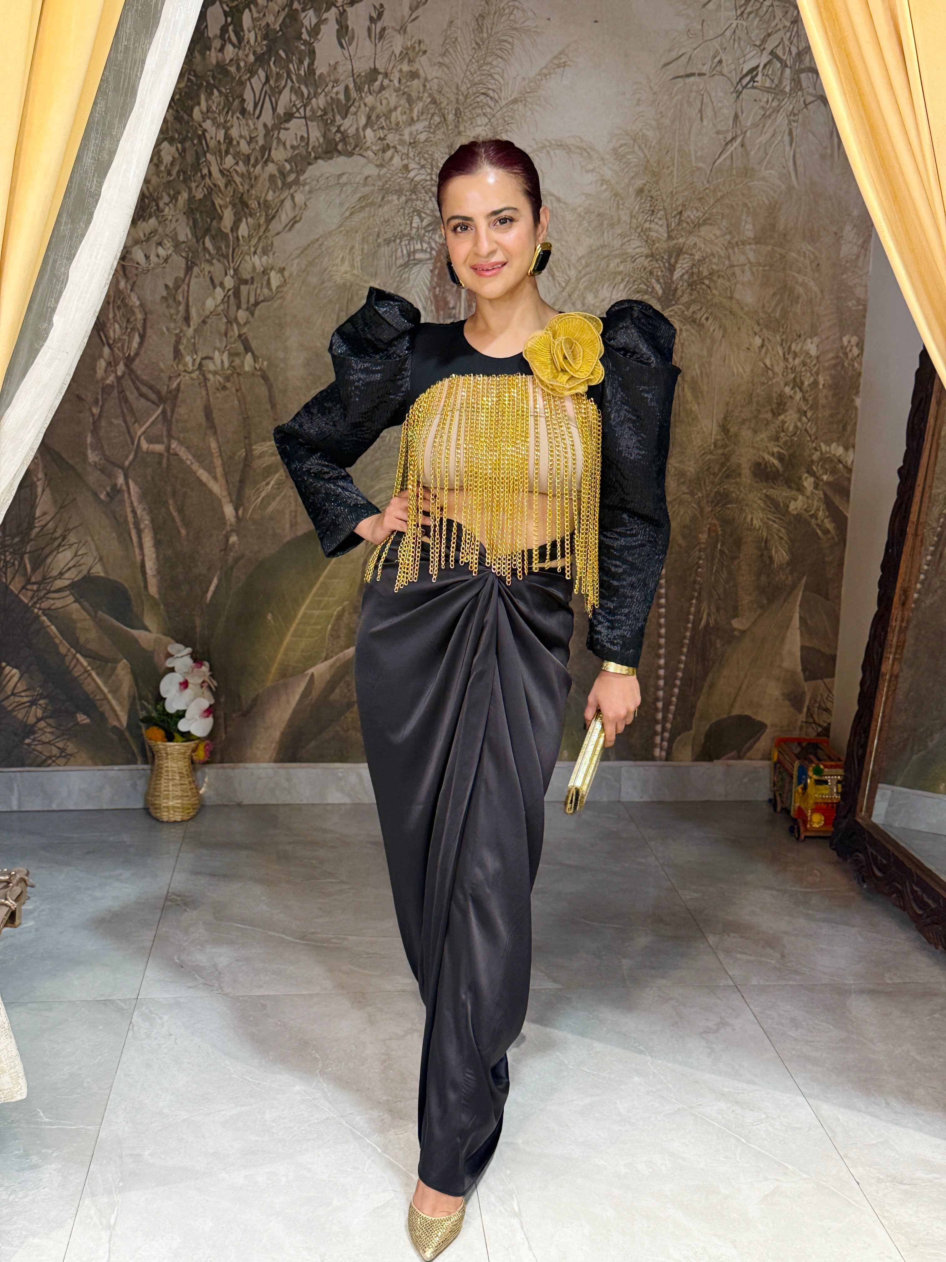 Black tassel shoulder cape , ( with skirt )