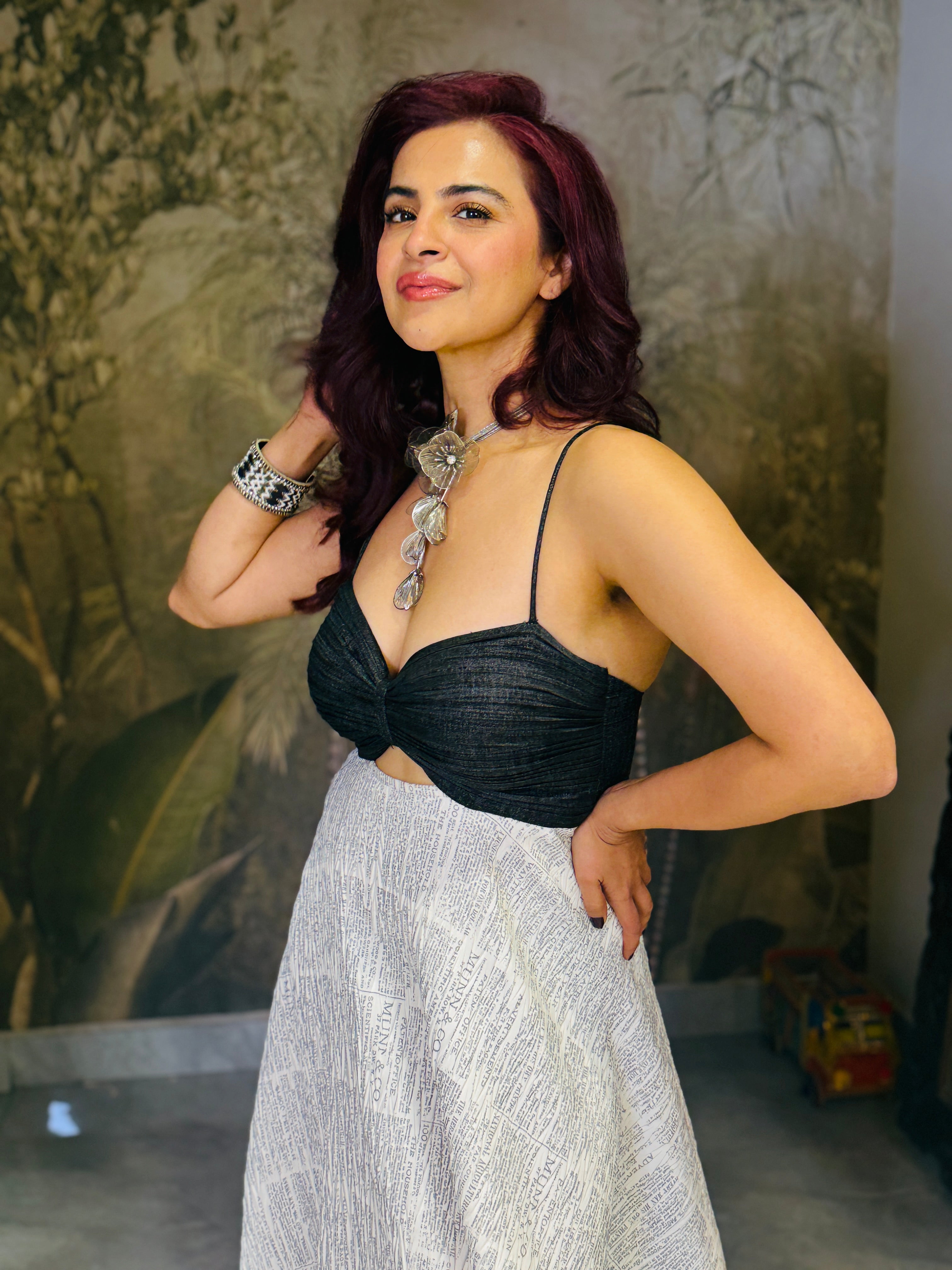 Bold denim Velvet white dress