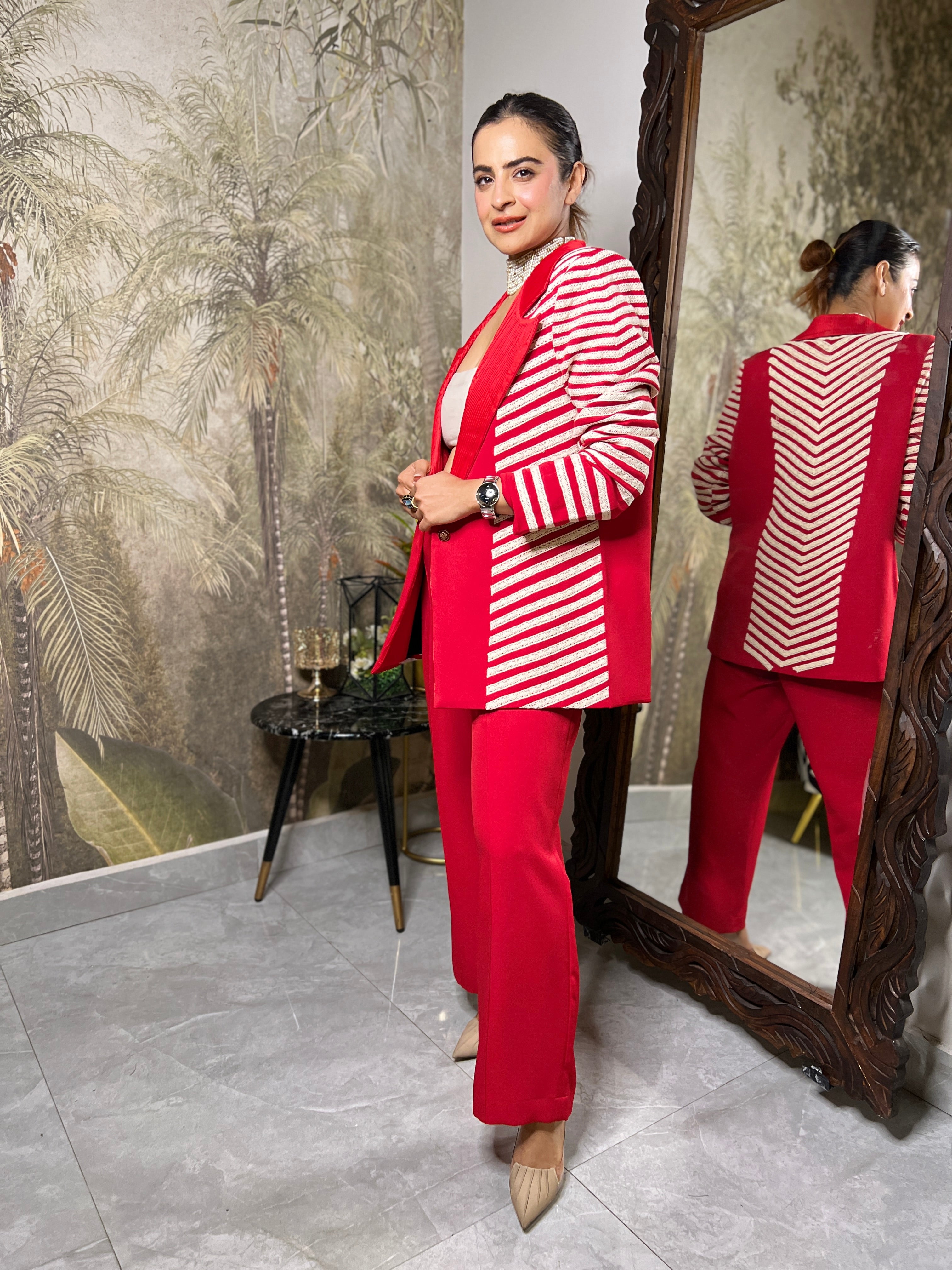 Red illusion power blazer