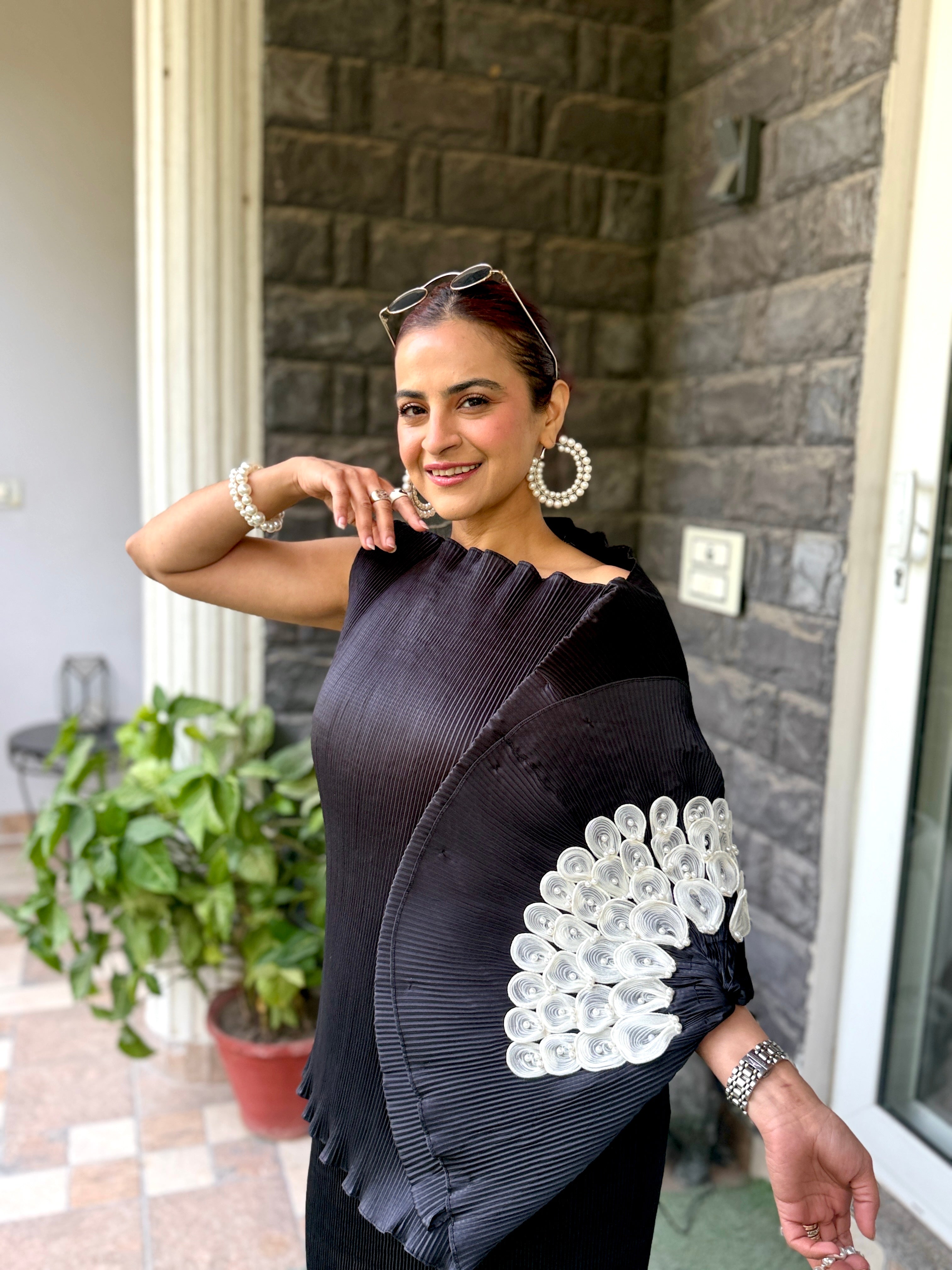 Midnight Lunar Bloom Top in Black