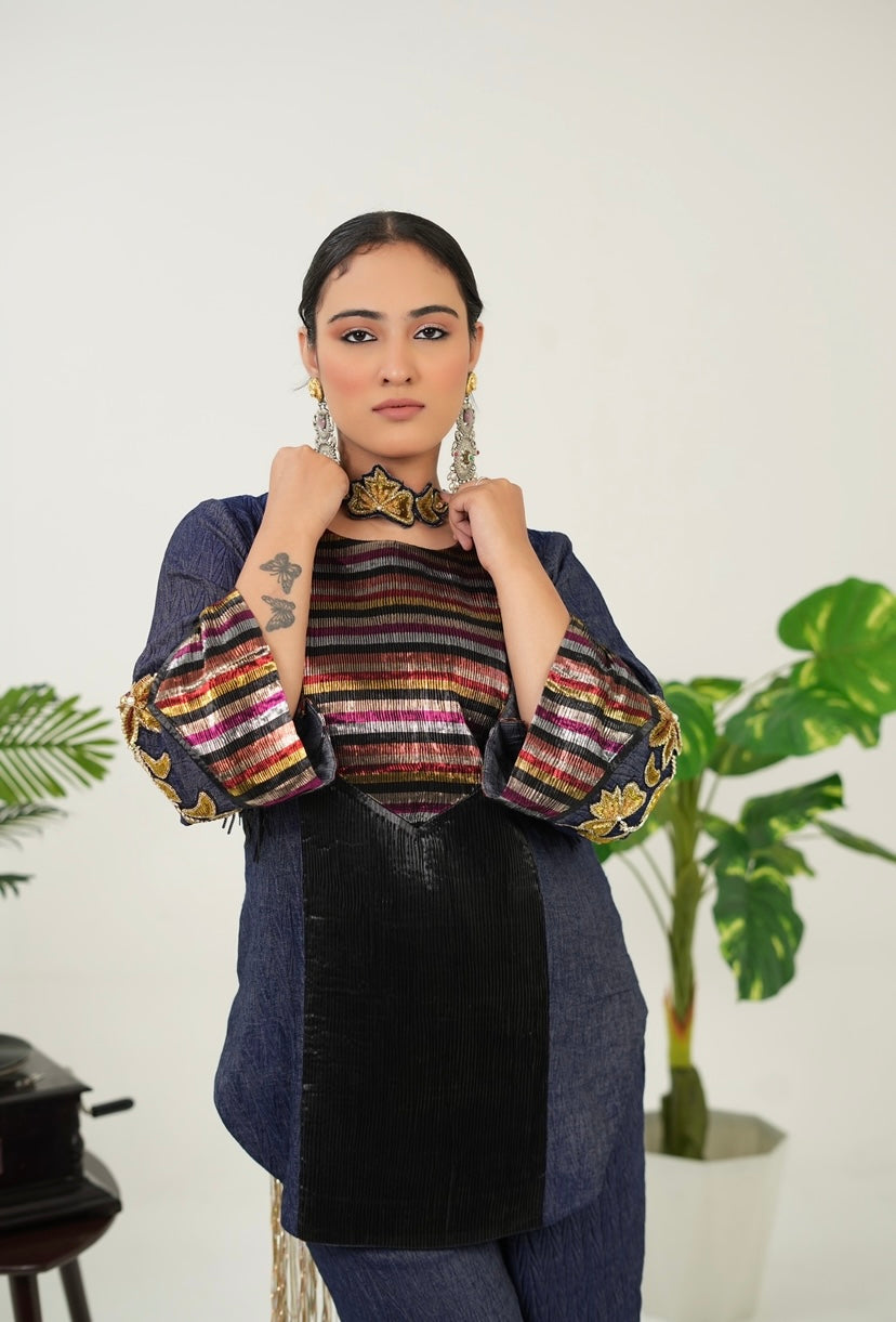 Neel Zari Kurta set in Blue