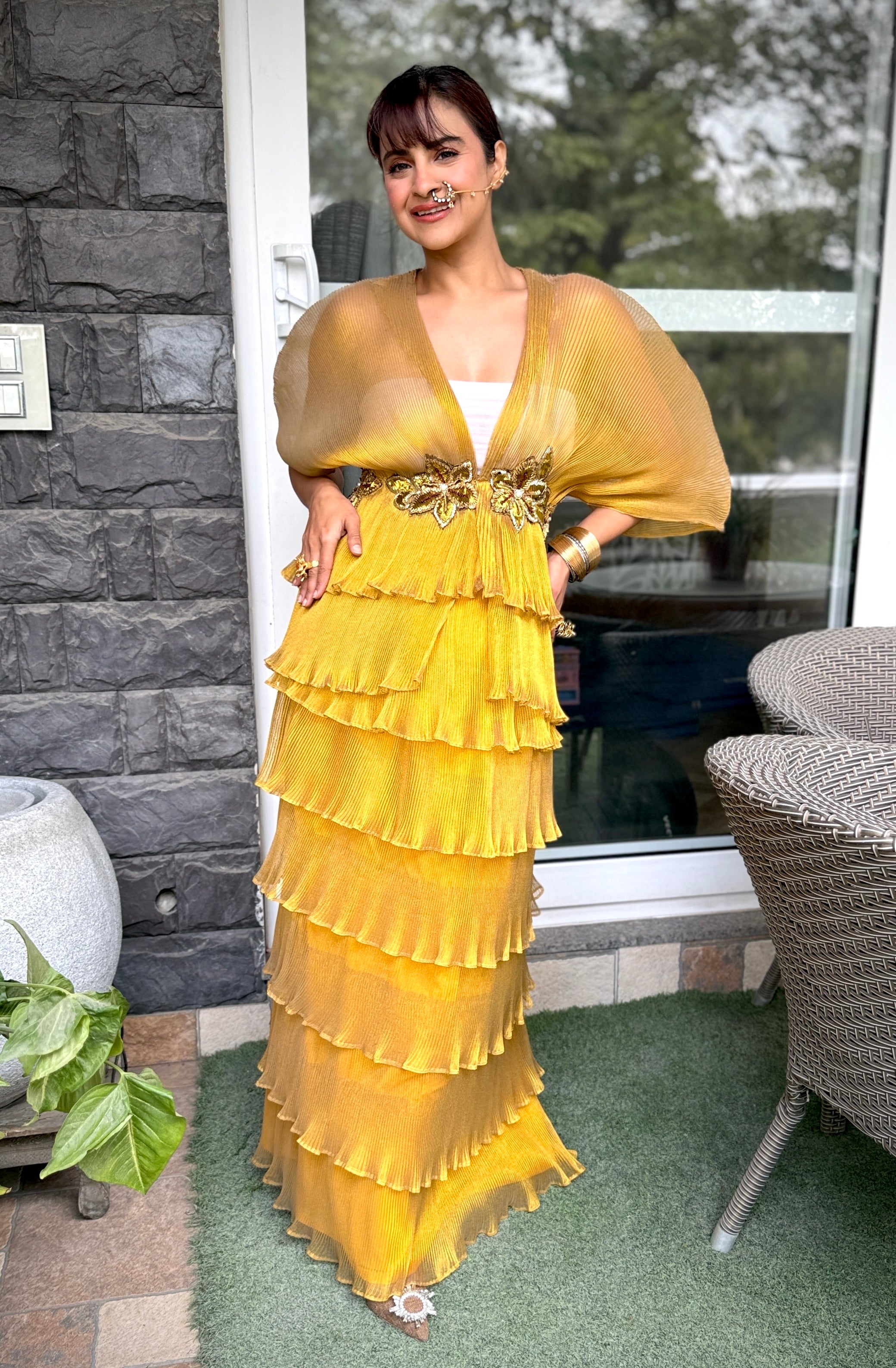 Golden Marigold embroidered moon-tutu skirt set