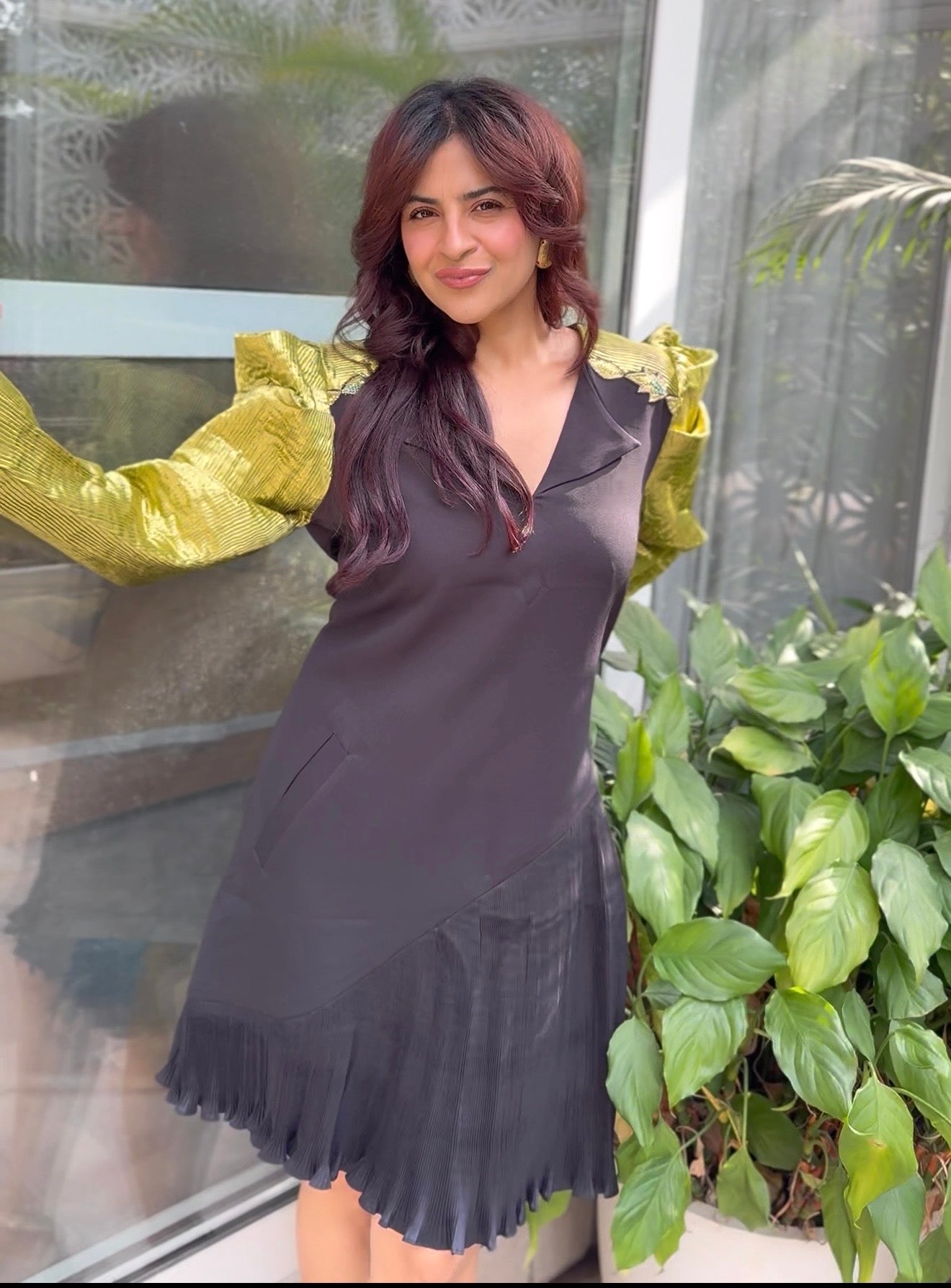 Green Crazy Shoulder Dress in Green