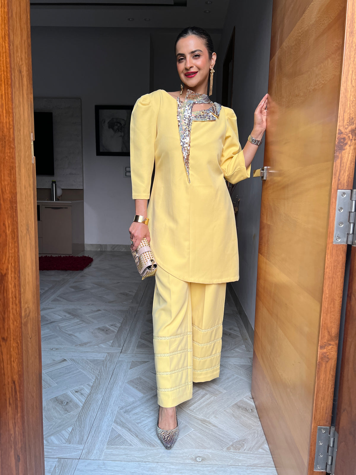 Butter yellow  Co-Ord set in “oomph collar”