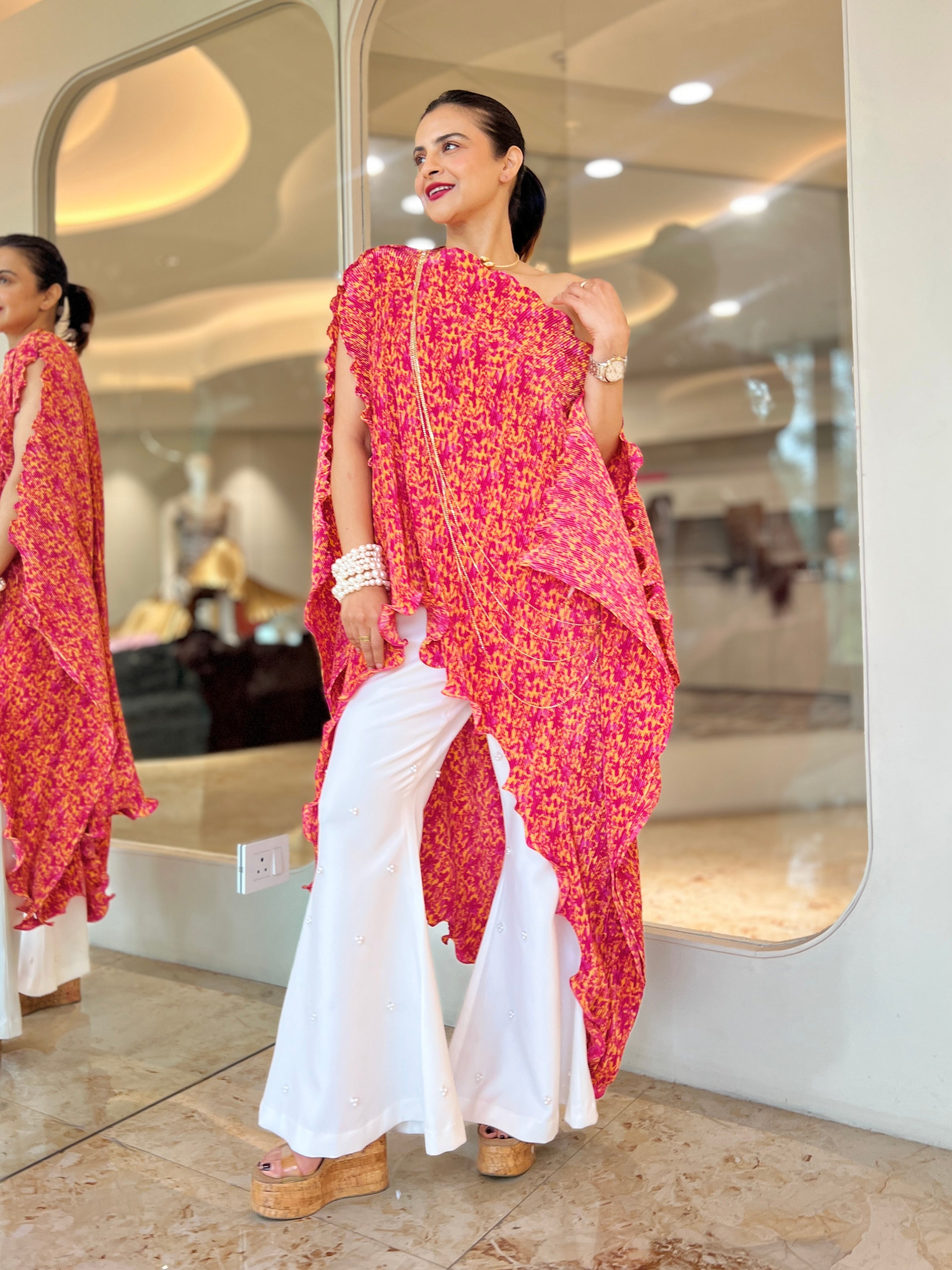 Pink floral kaftan moon set