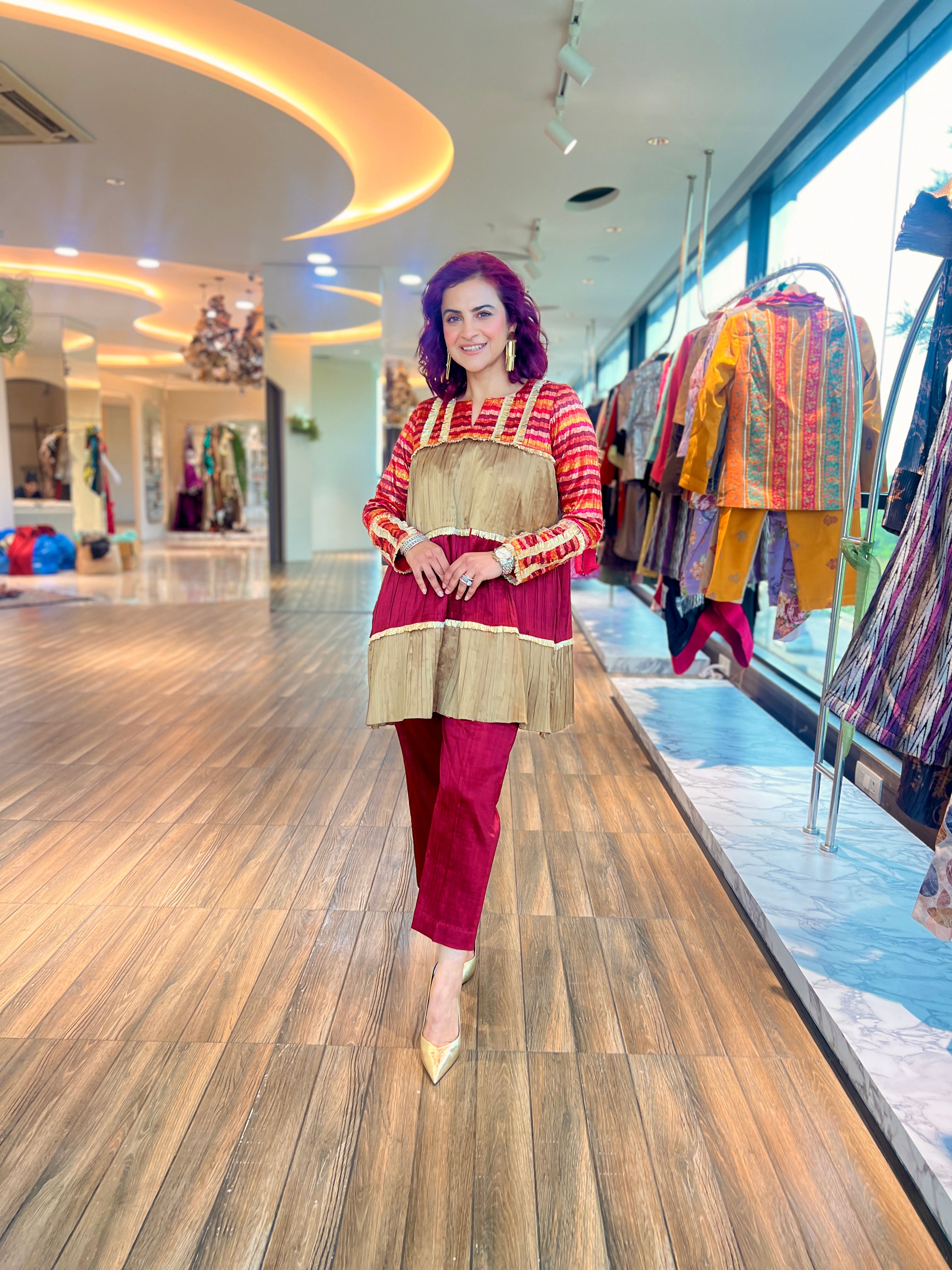 Maroon Multicolor gota embroidered kurta pants set