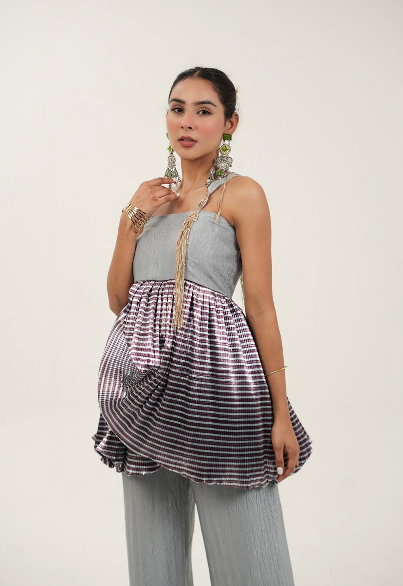 Plume Peplum pant set in Grey