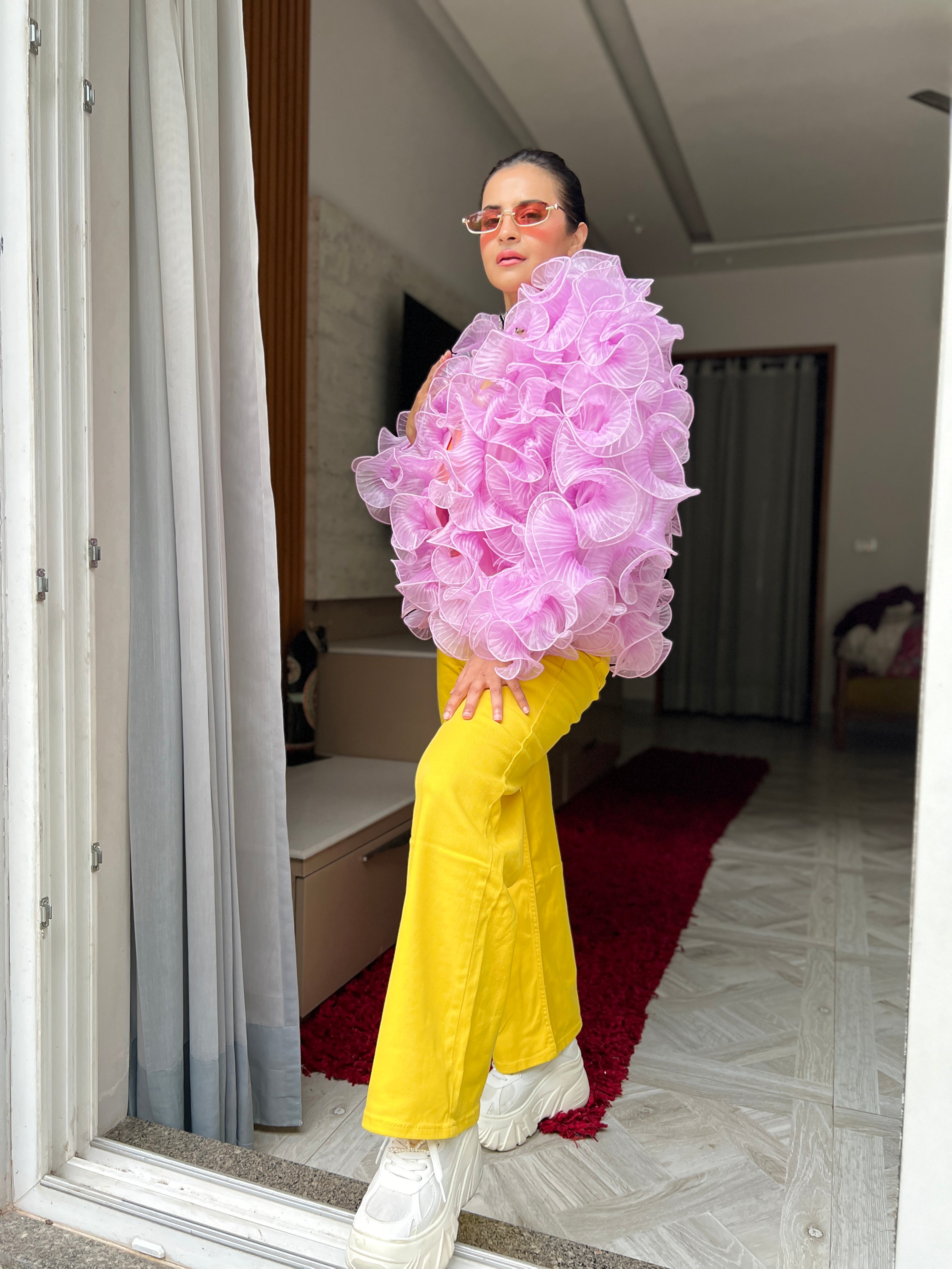 Cotton Cloud Ruffle Cape in Lavender