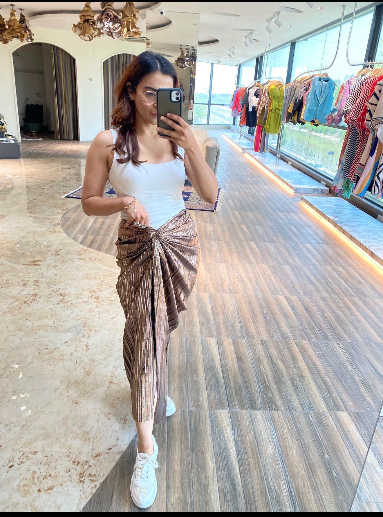 Copper foil skirt with knot tie up