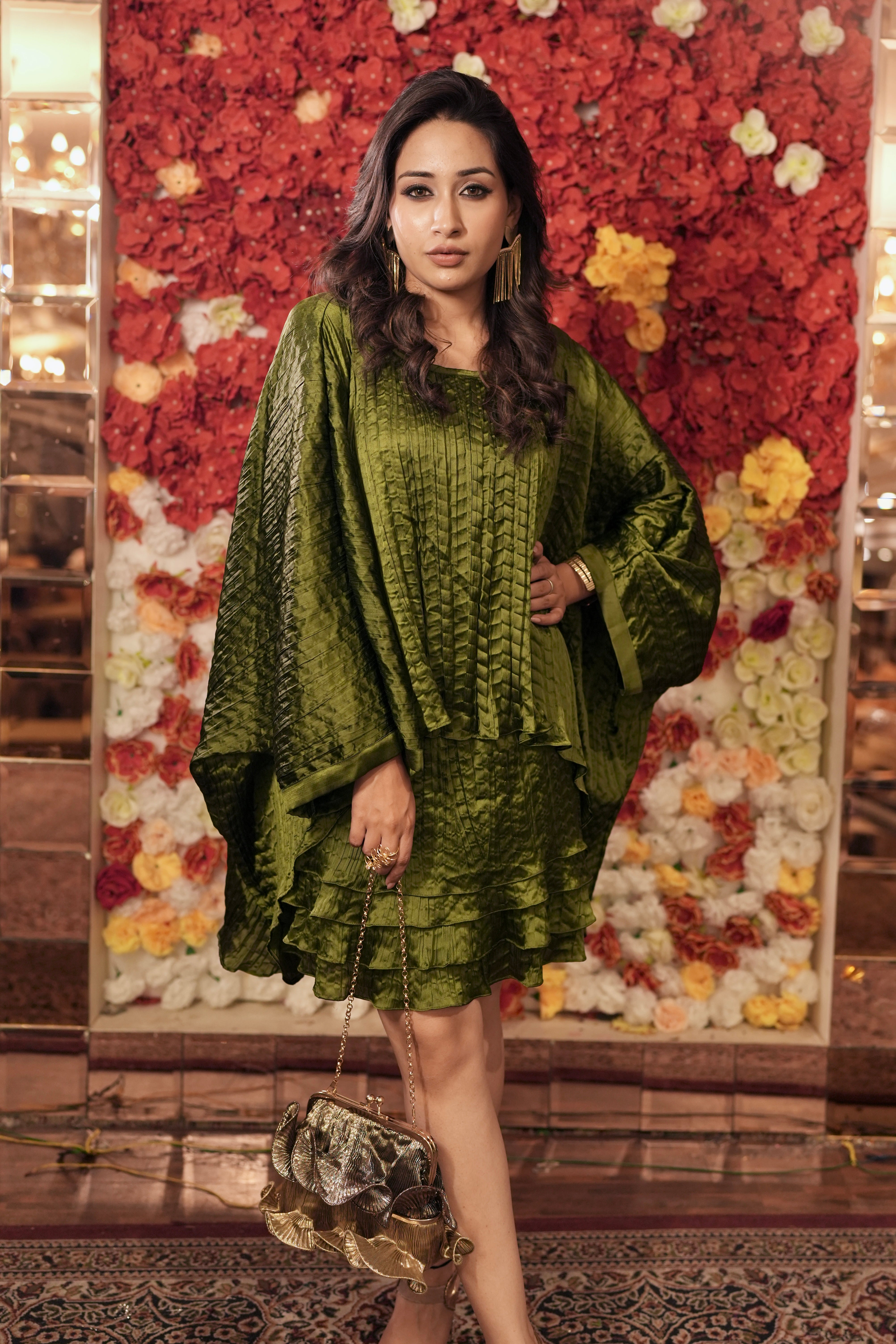 Emerald green layered dress