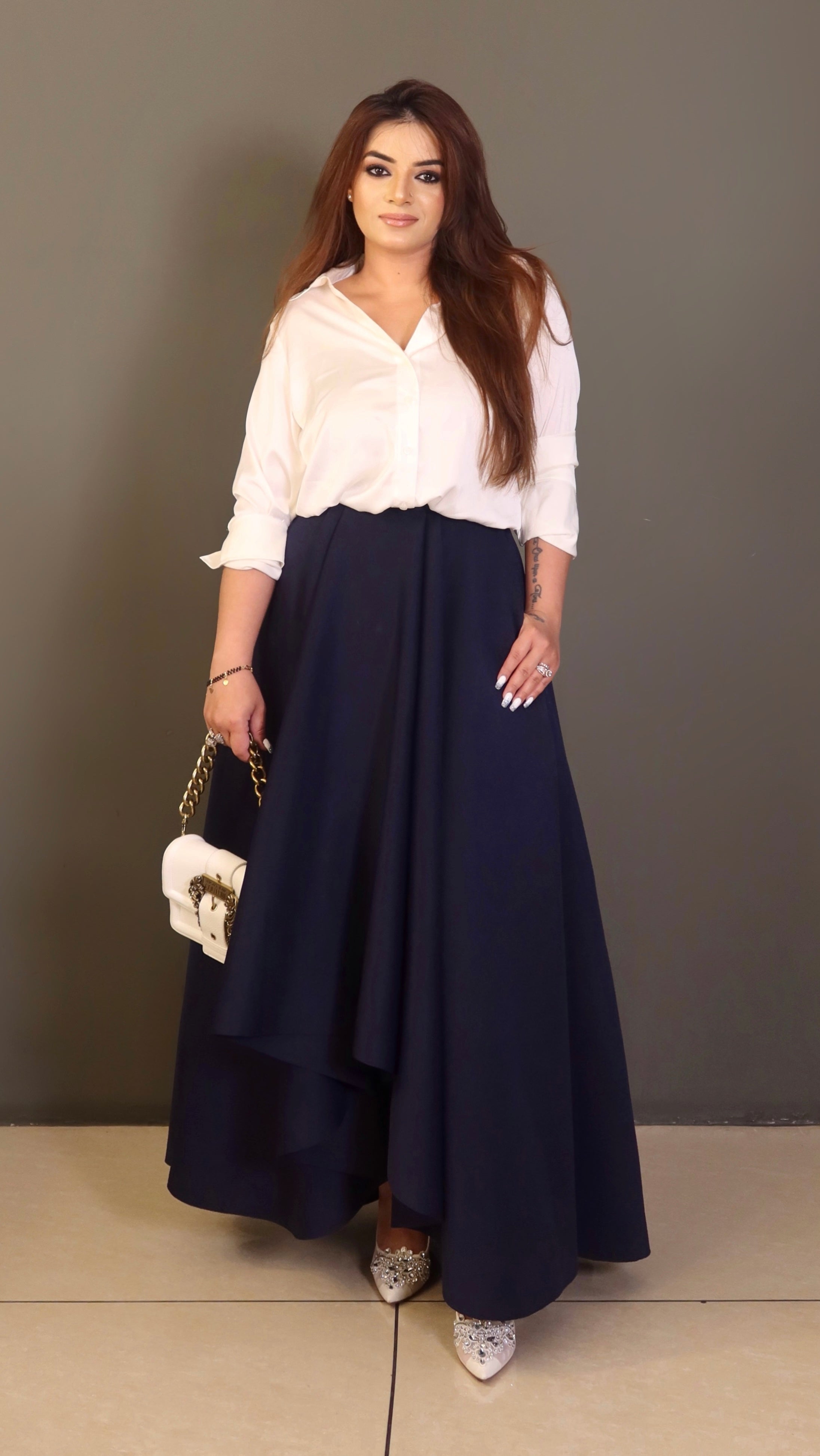 Hi-Low Skirt in Navy Blue