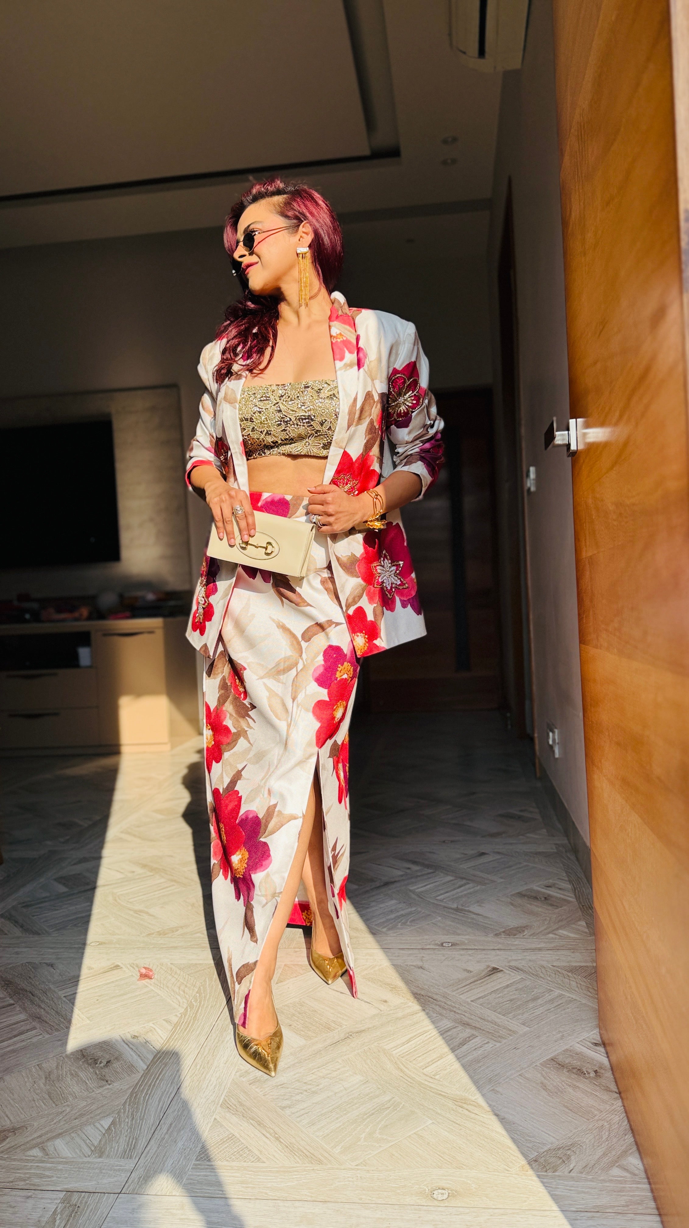 Tropical Luxe Blazer set in Red and White