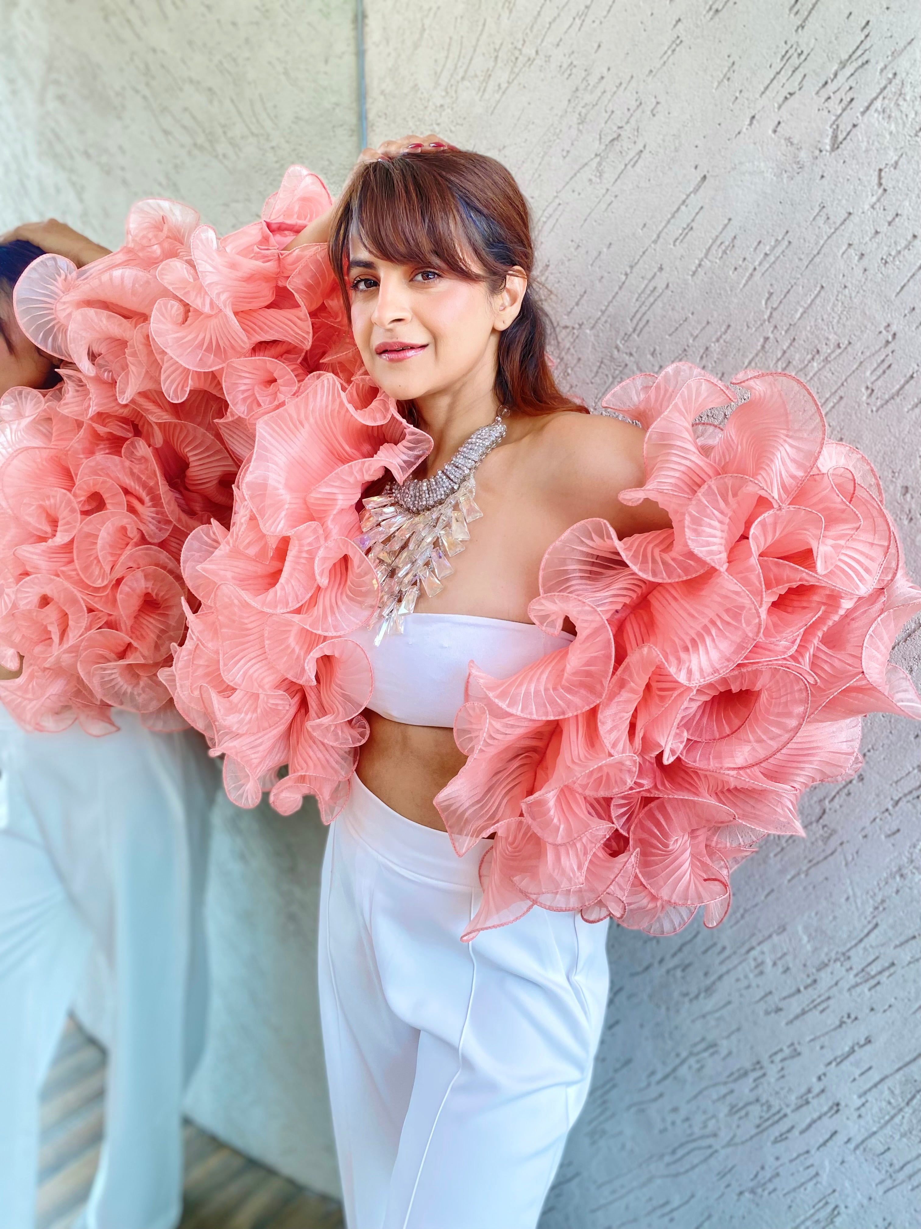 Salmon Pink Ruffle Cape