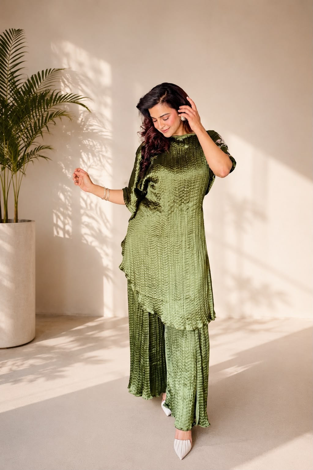 Olive Embroidered Pants set in Olive