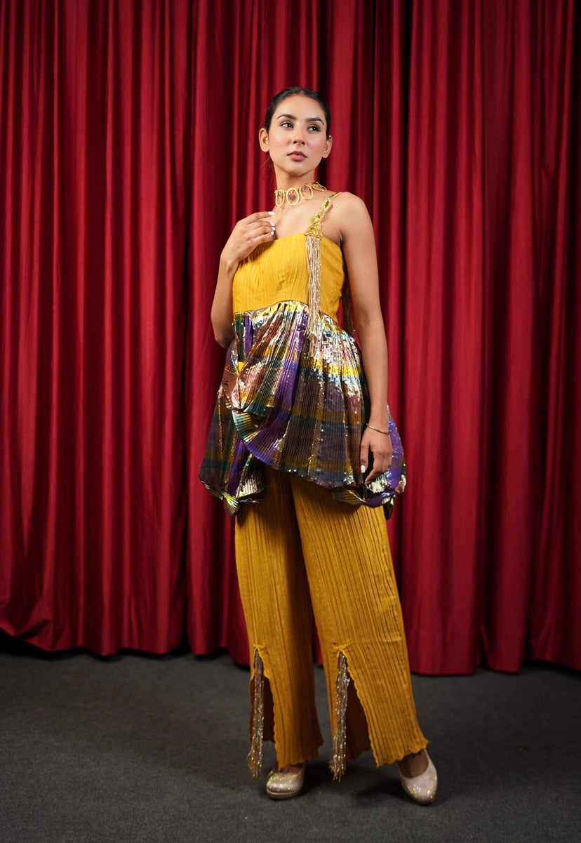 Sunray peplum pants set in Mustard