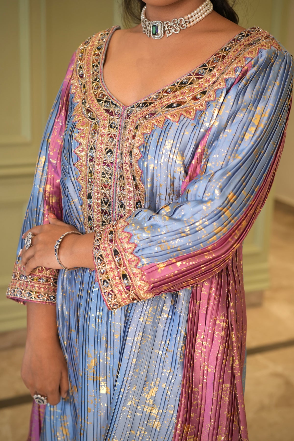 Anarkali suit with dupatta in Pink and Blue