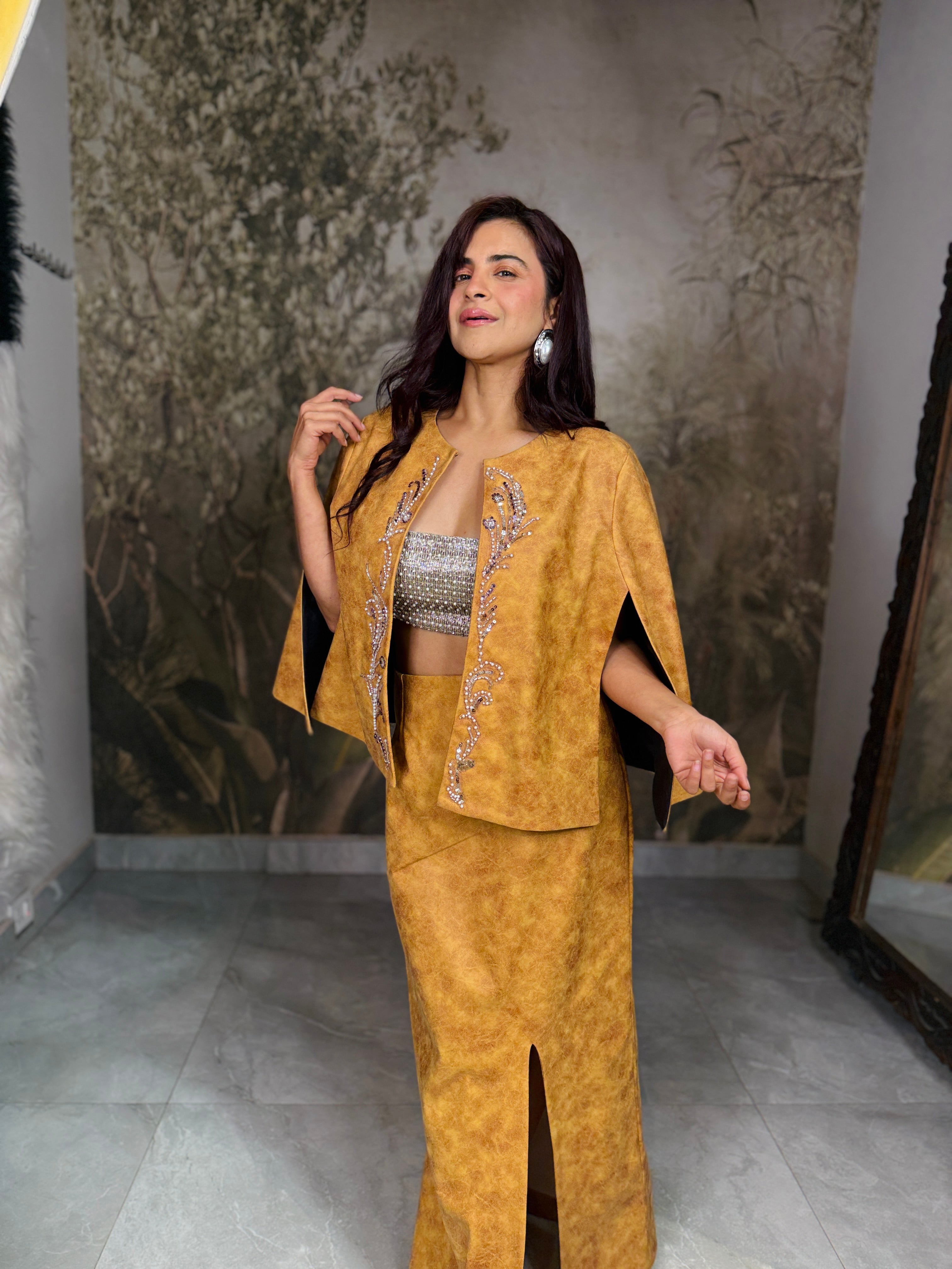 Amber Dune Cape set in Mustard