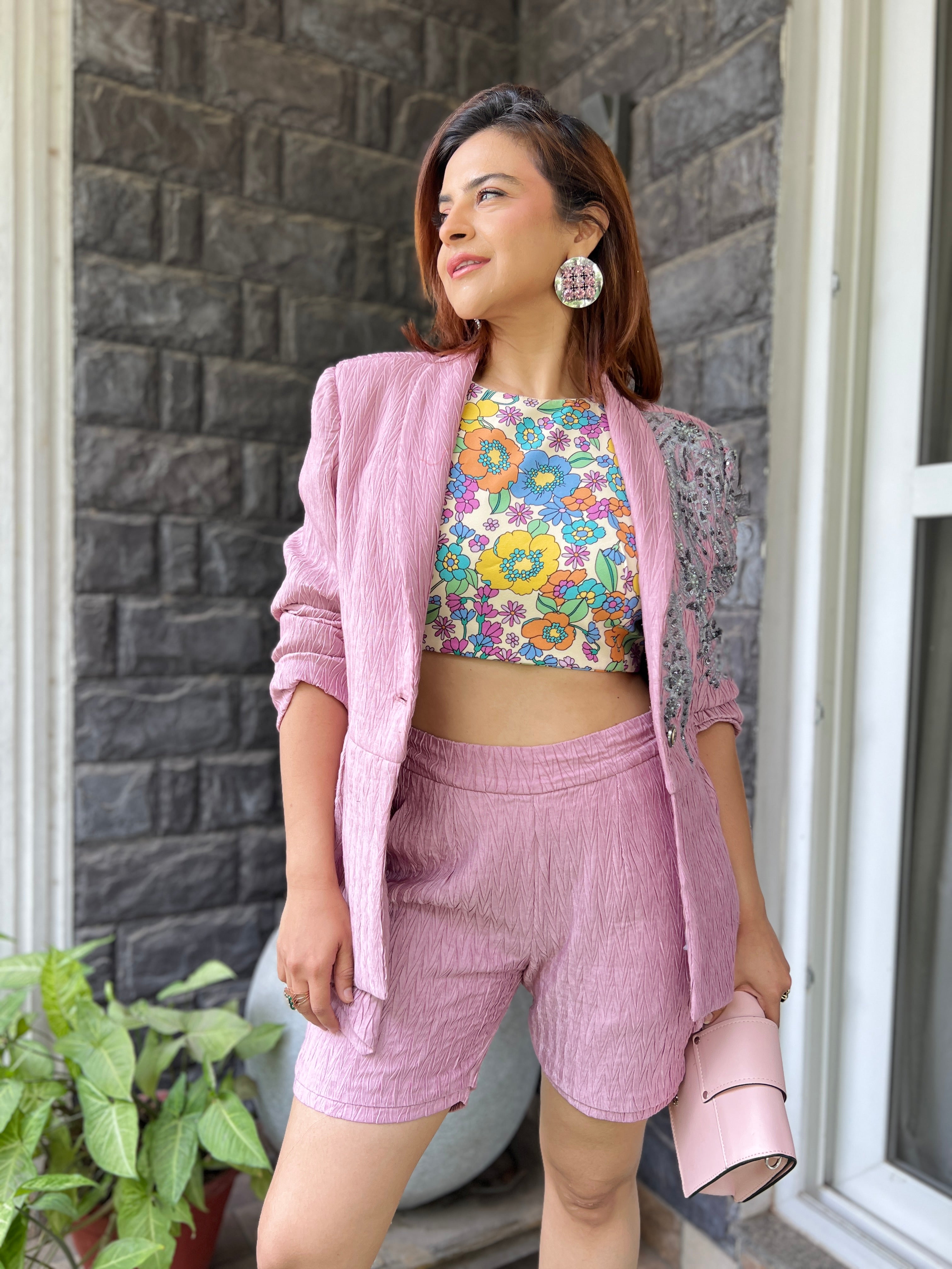 Denim zuri blazer set in Bubblegum Pink