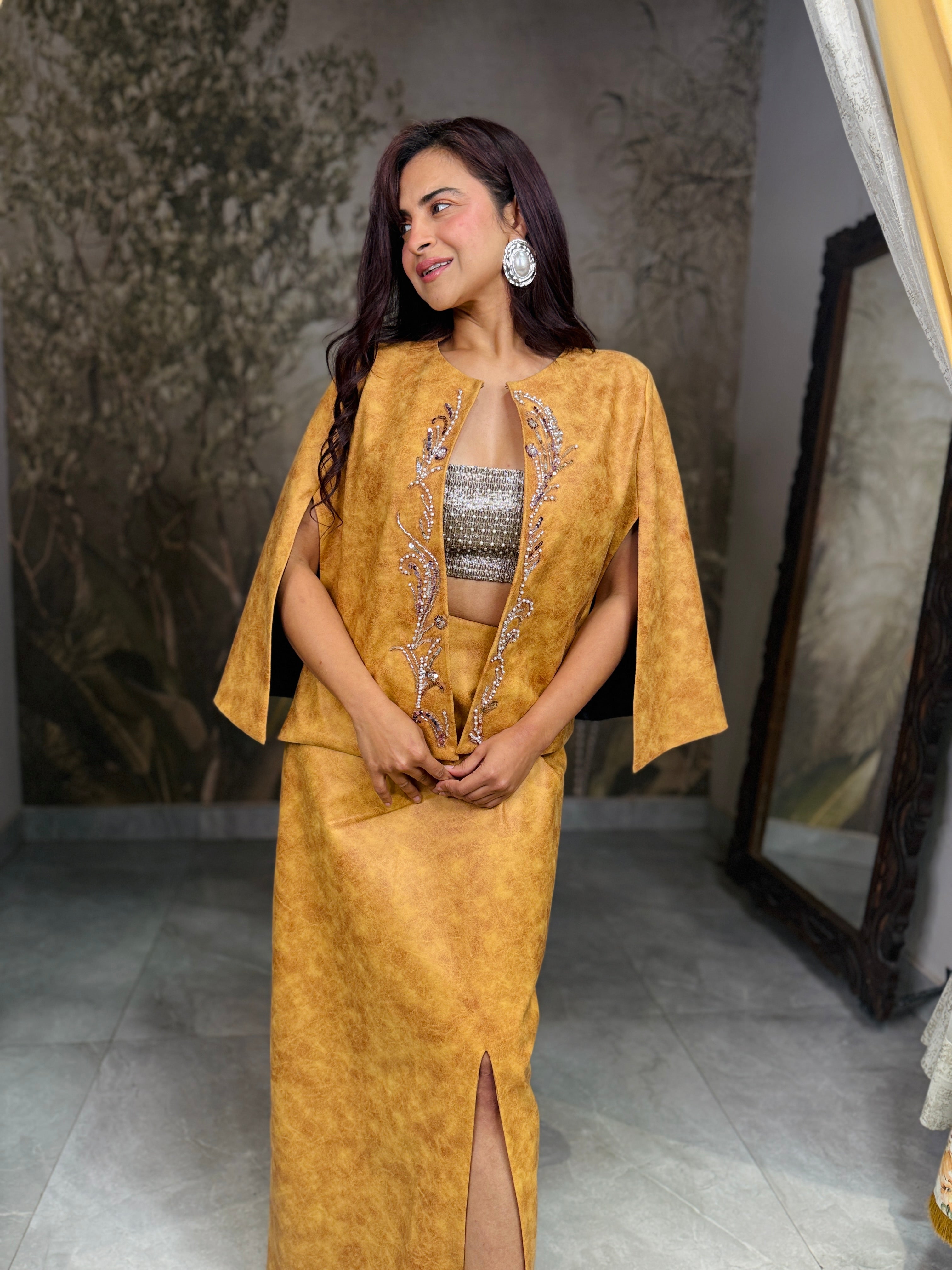 Amber Dune Cape set in Mustard