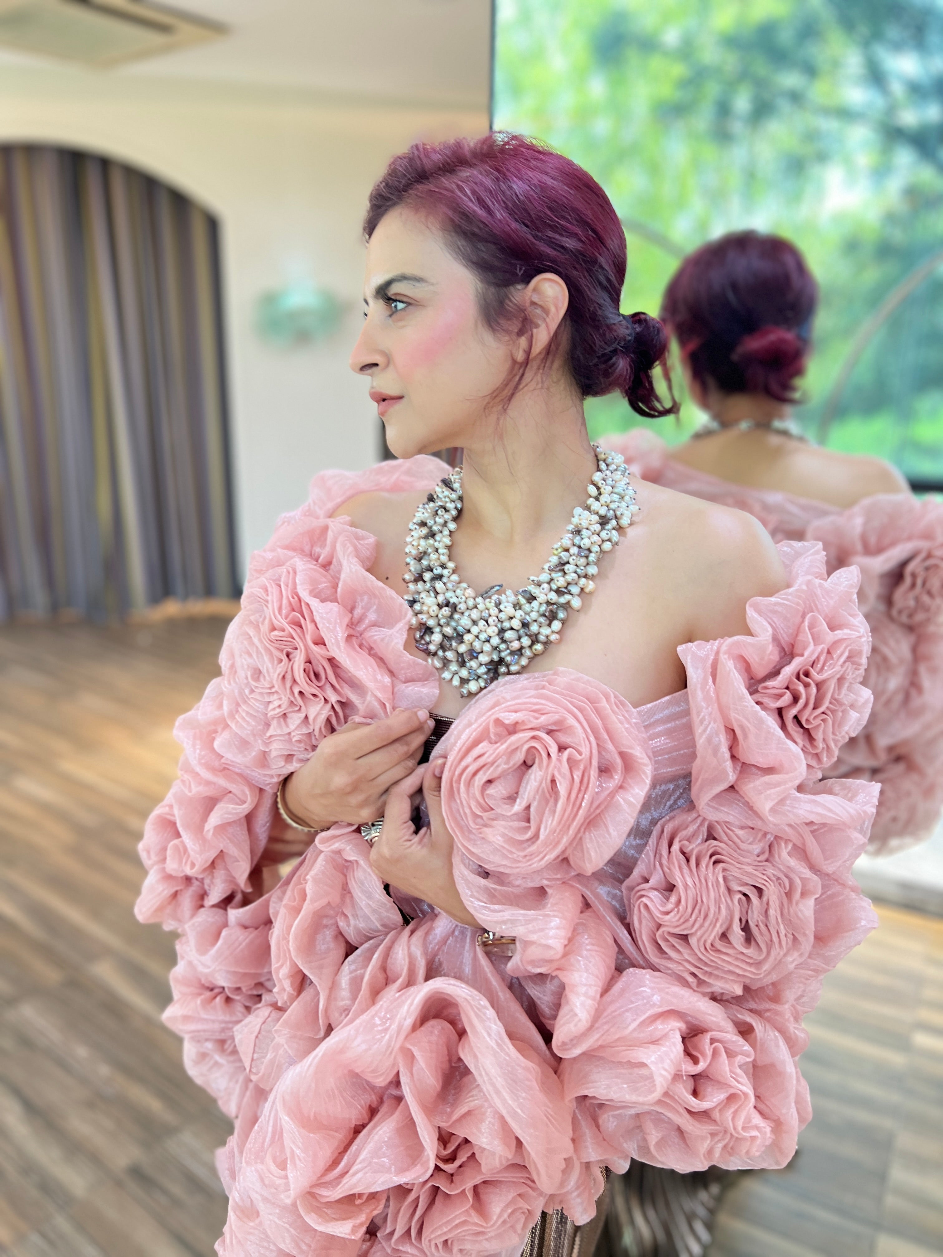 Rose 3D Flower cape in Pink