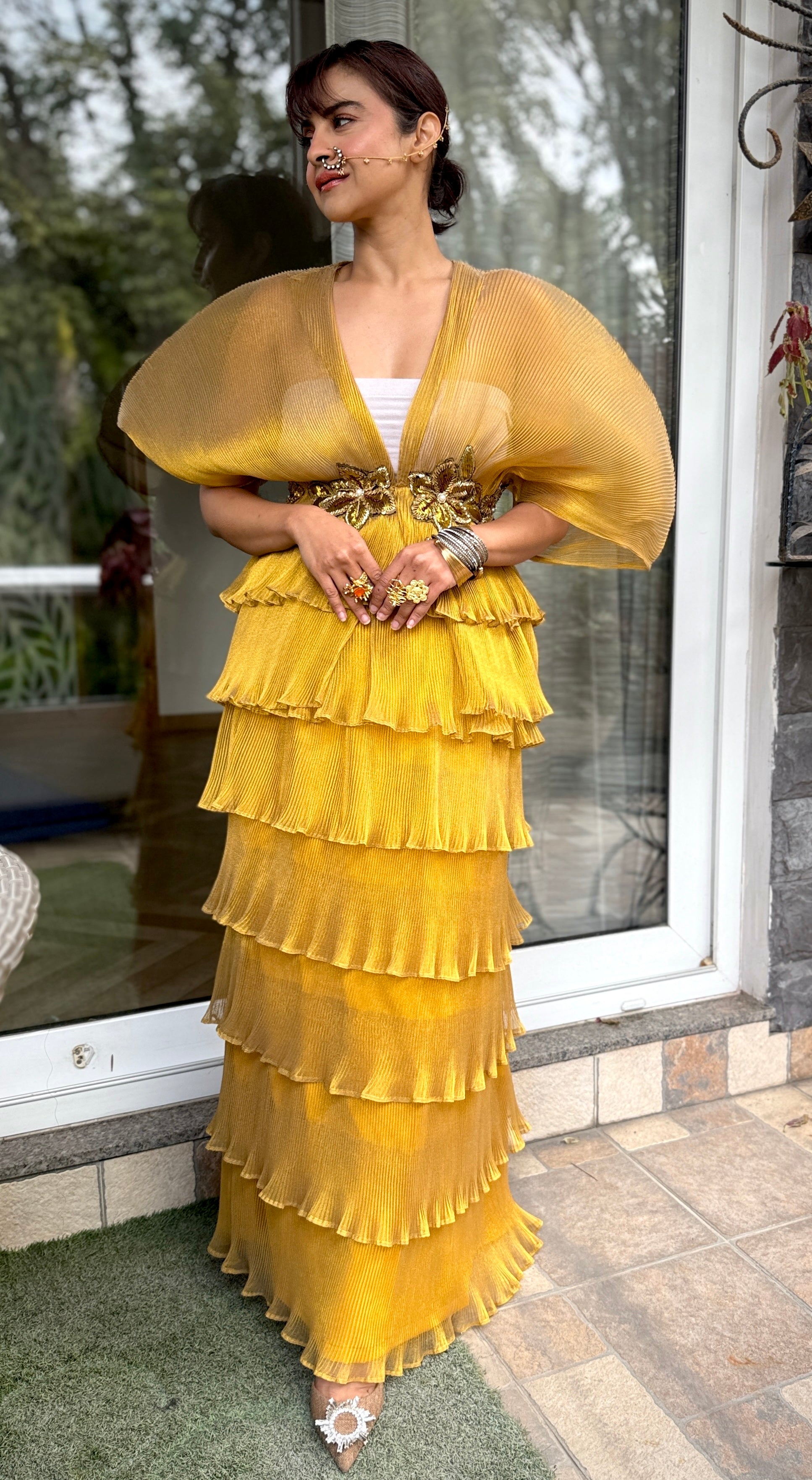 Golden Marigold embroidered moon-tutu skirt set