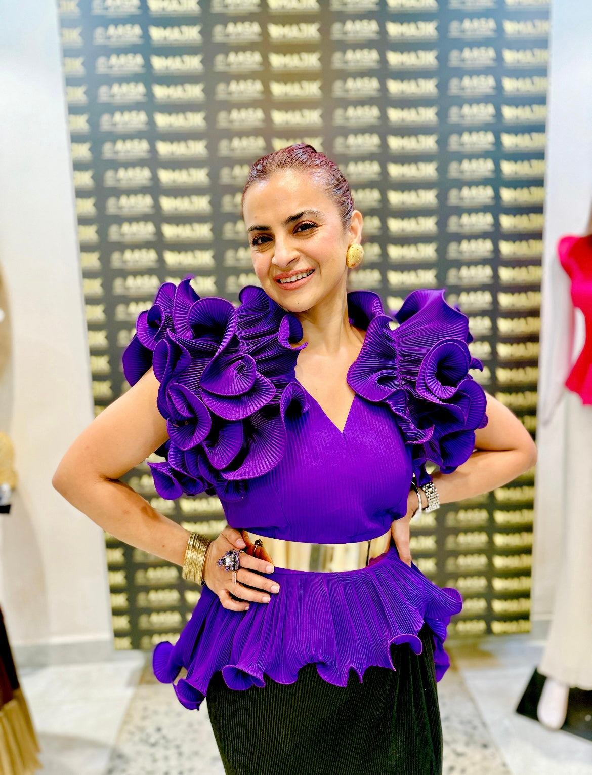 Purple floral ruffle dream top