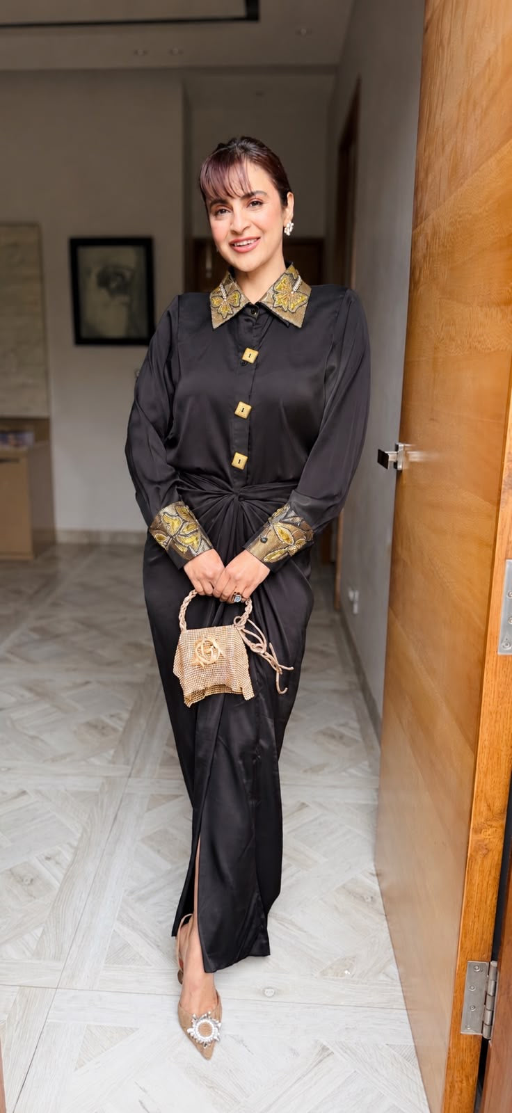 Black Armani Shirt with Gold Embroidery