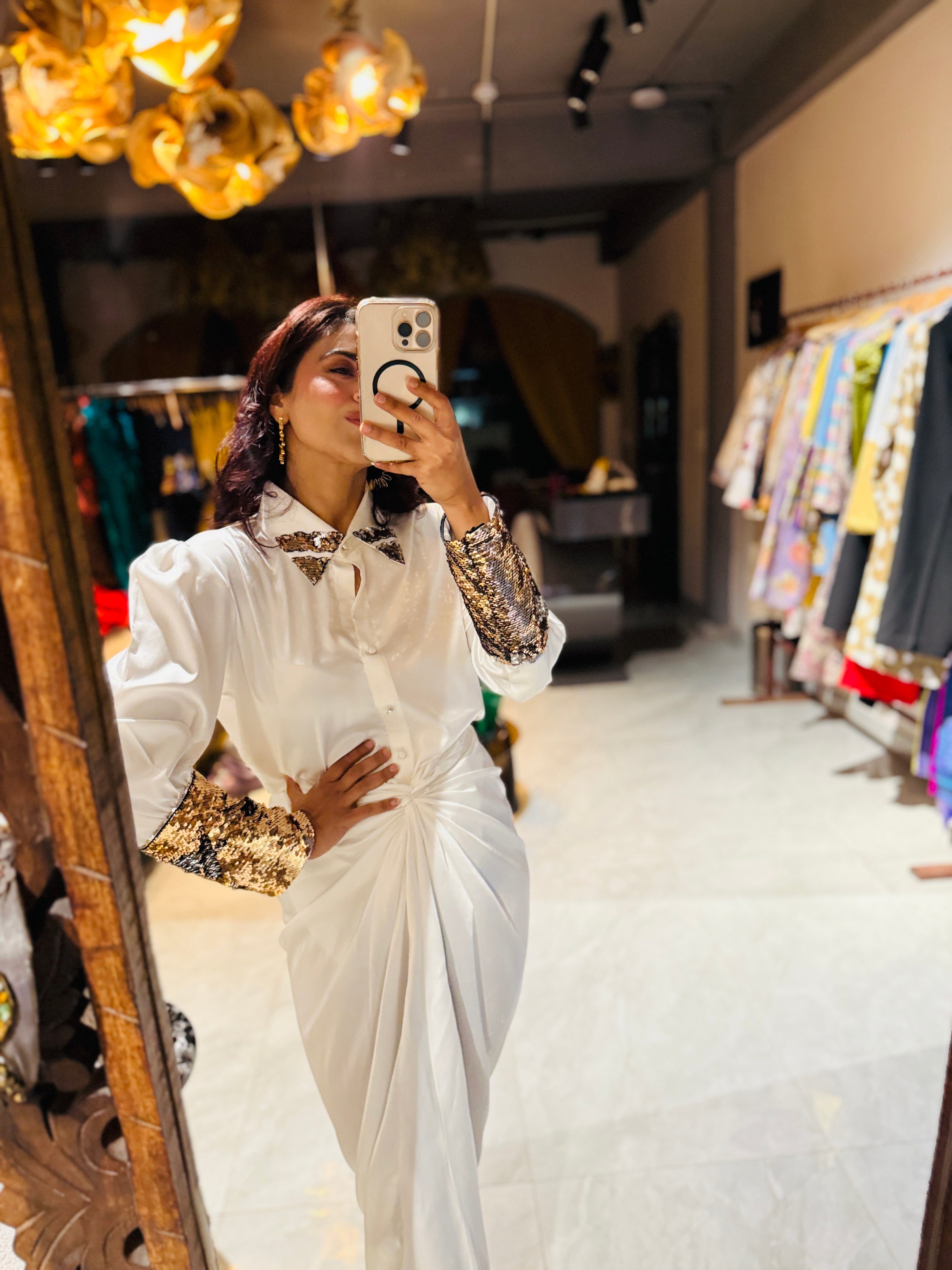 white armani gold silver sequin shirt