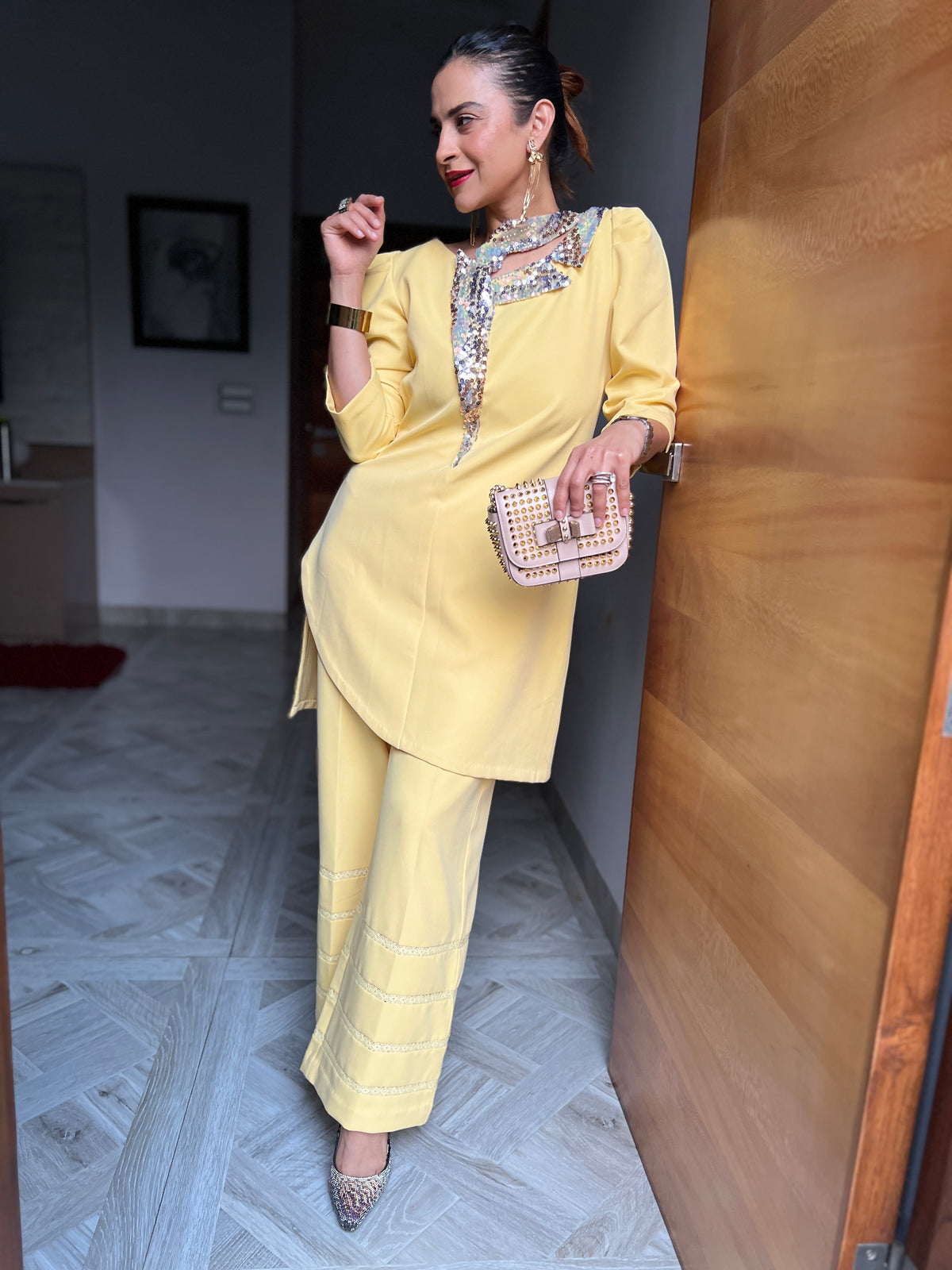 Butter yellow  Co-Ord set in “oomph collar”
