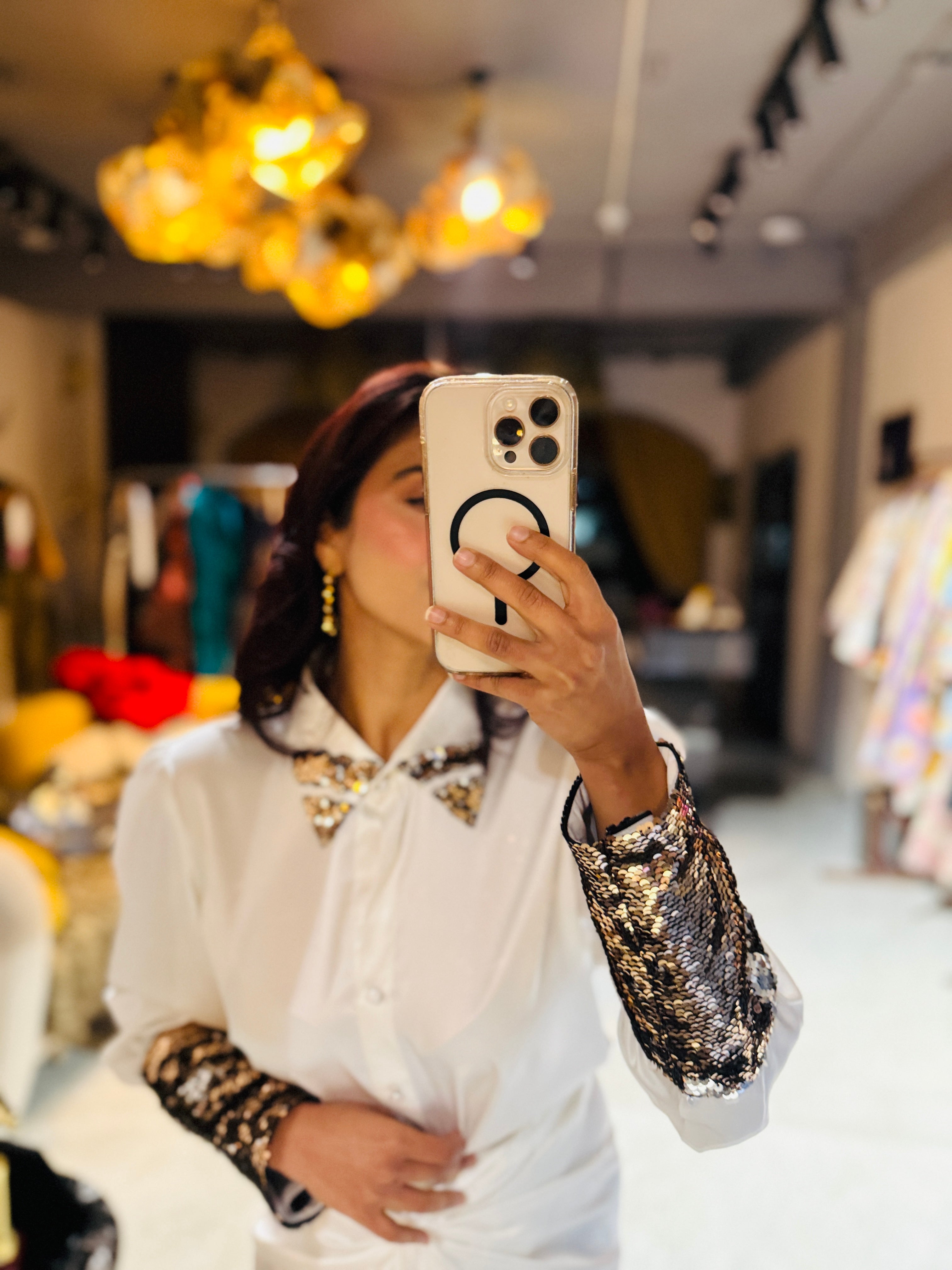 white armani gold silver sequin shirt