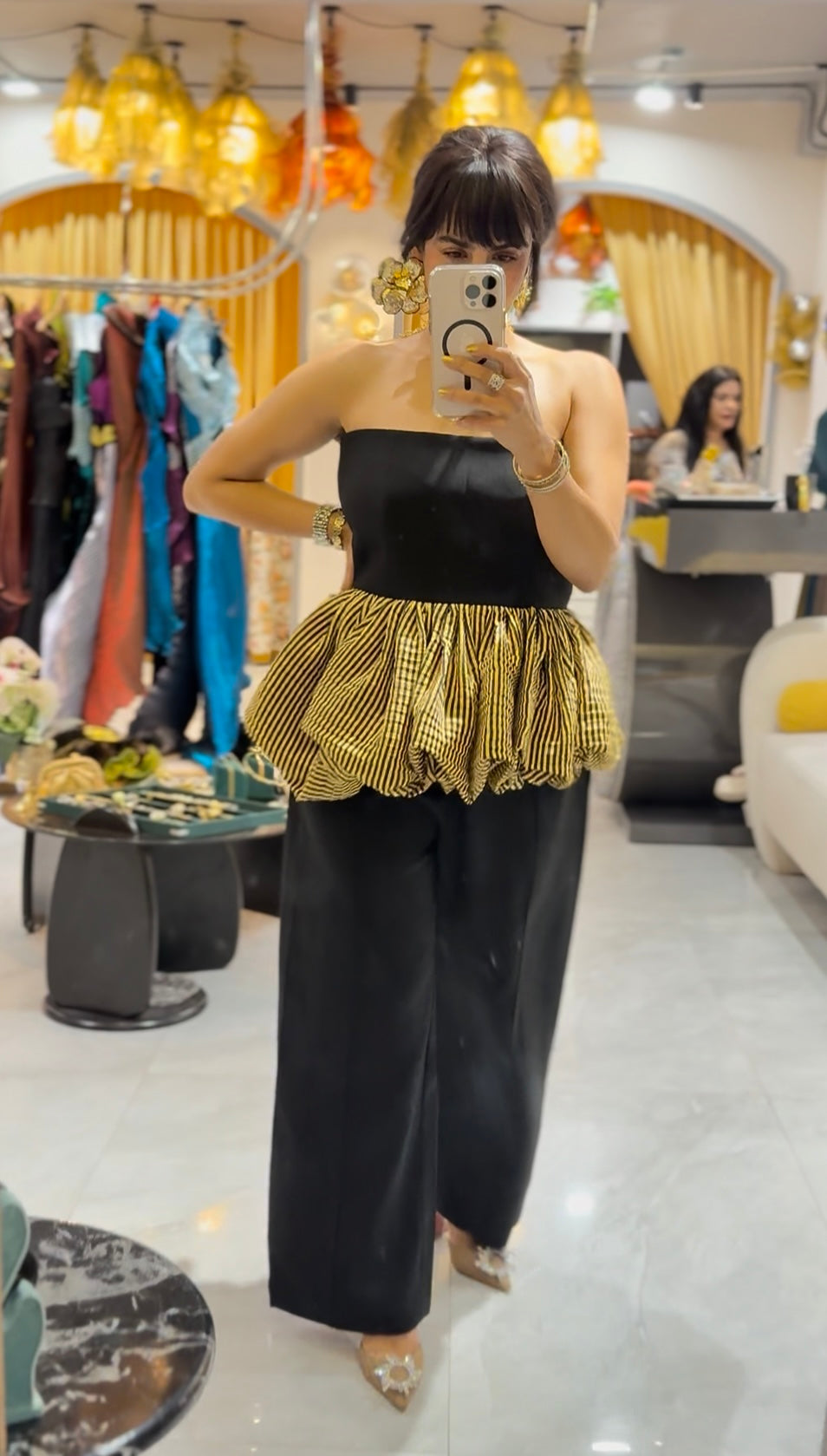 Yellow stripe hype peplum set