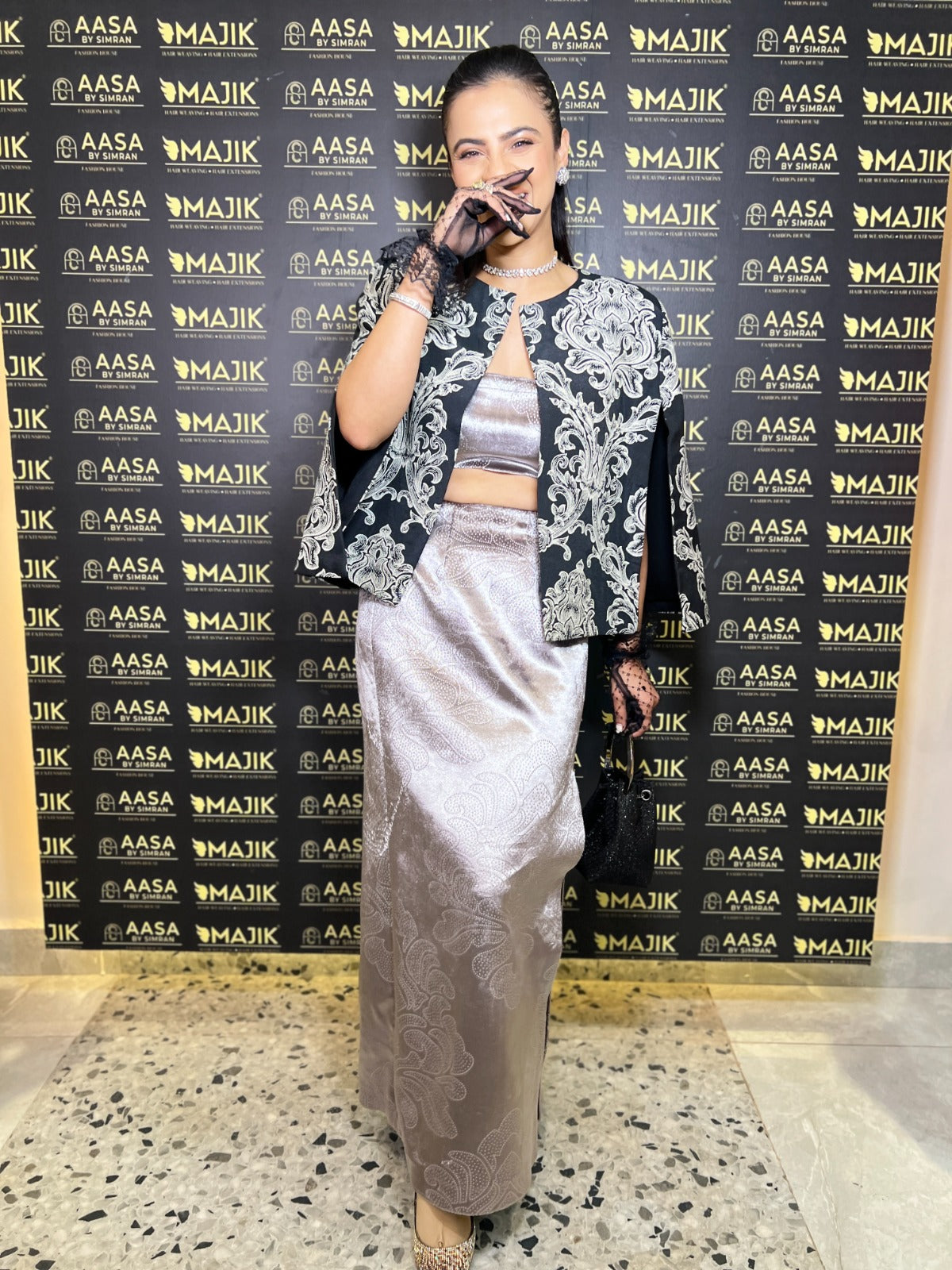 Silver velet long skirt set