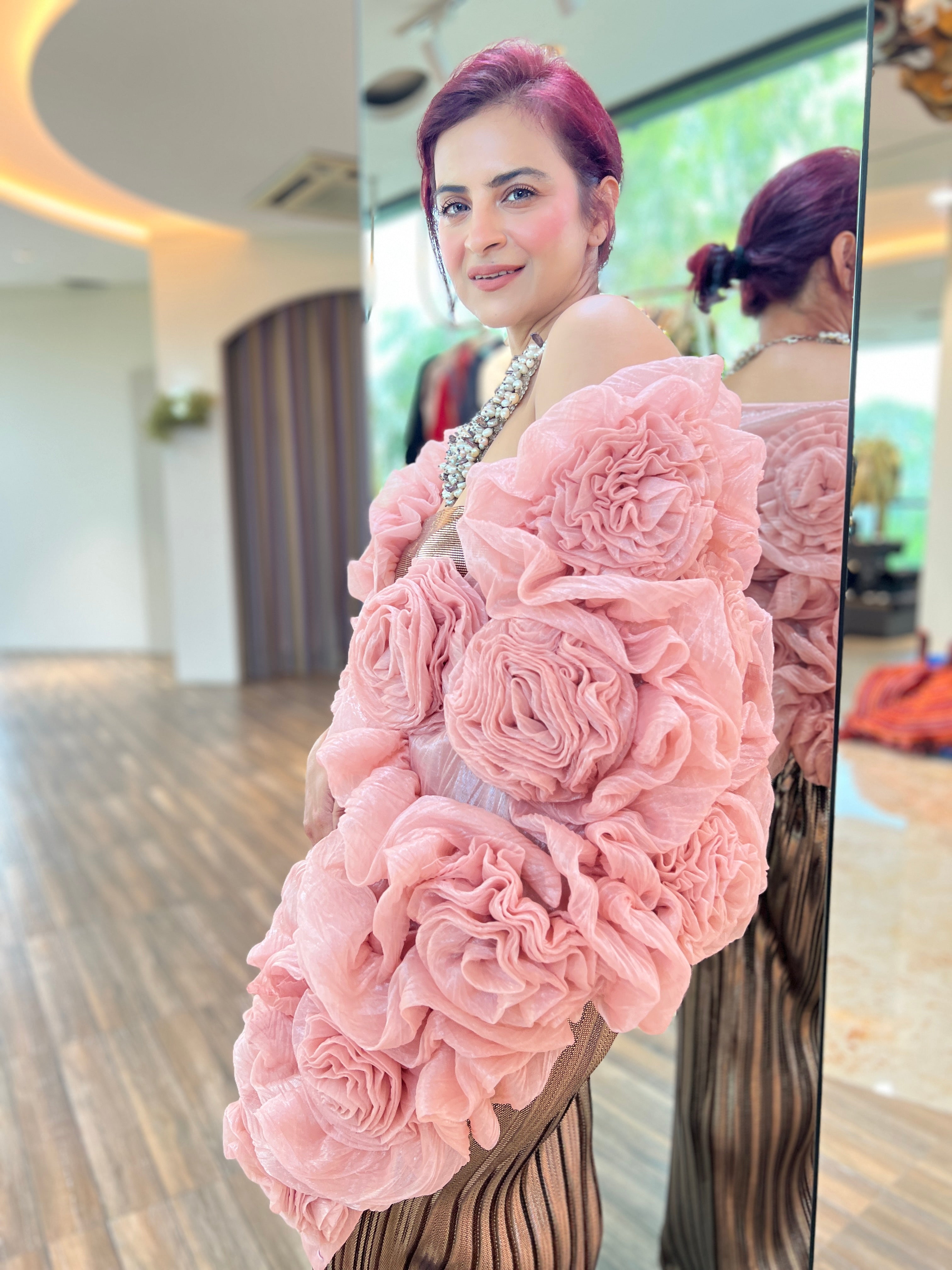 Rose 3D Flower cape in Pink