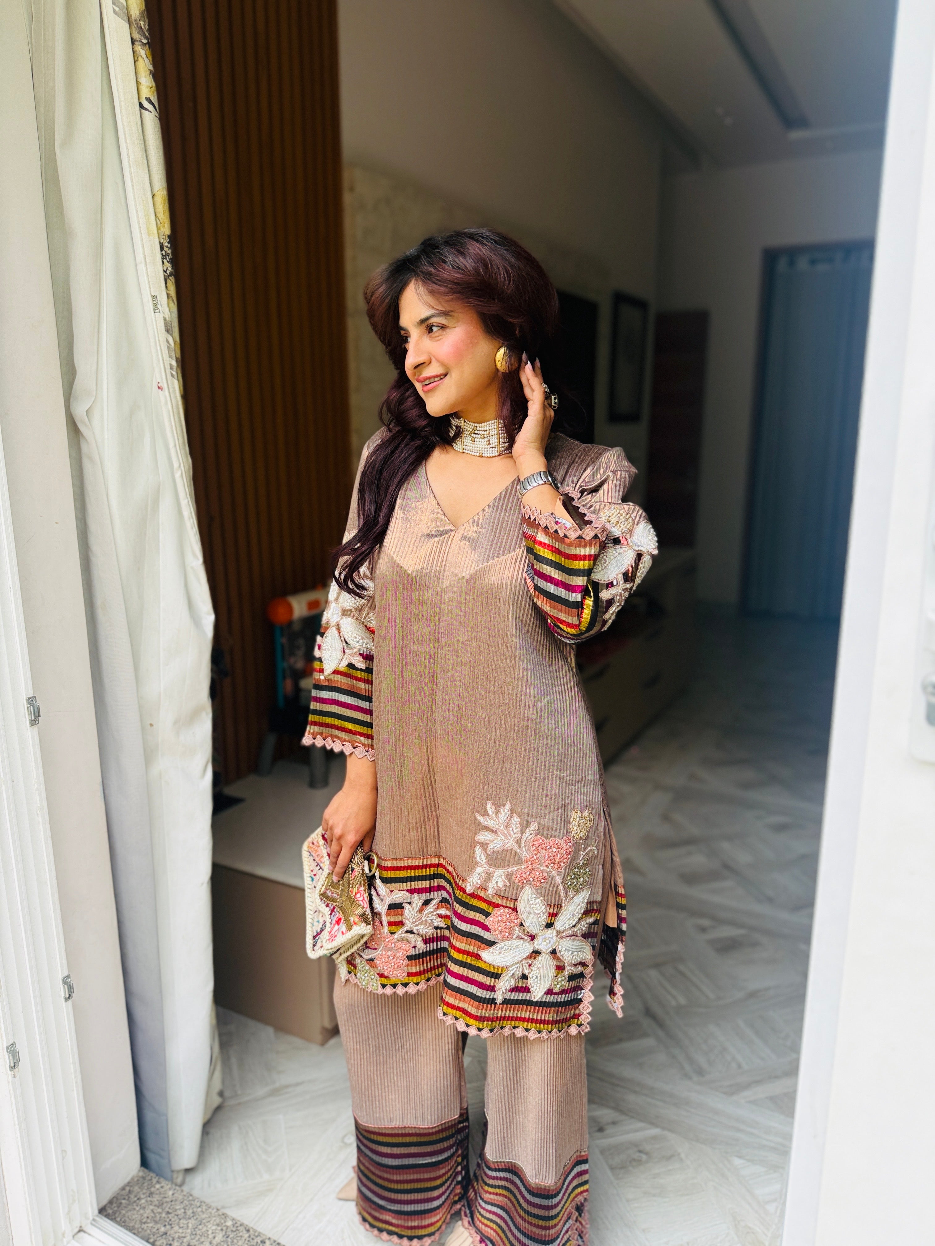 Gulrang Kurta Set in Multicolor and Beige