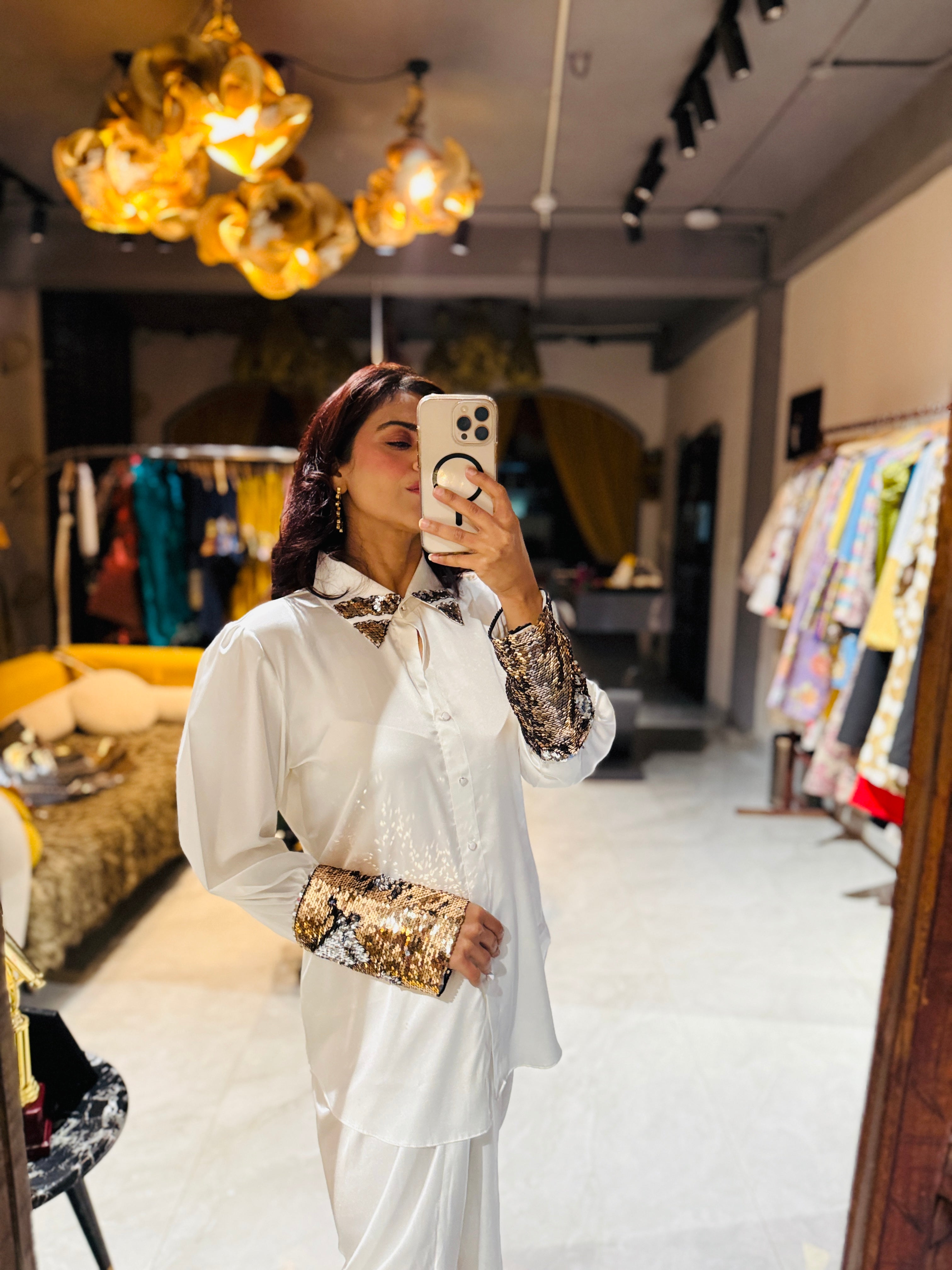 white armani gold silver sequin shirt