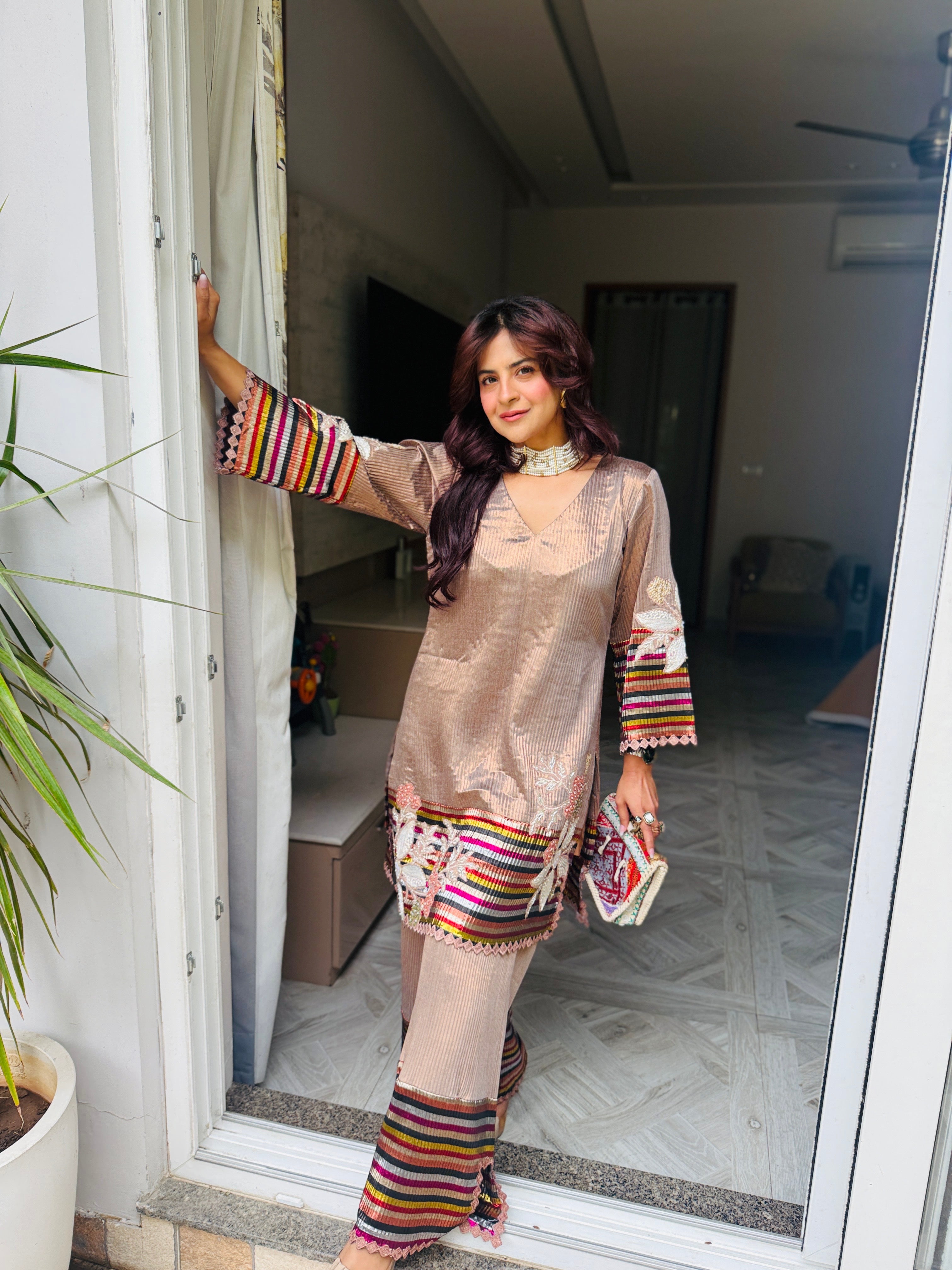 Gulrang Kurta Set in Multicolor and Beige