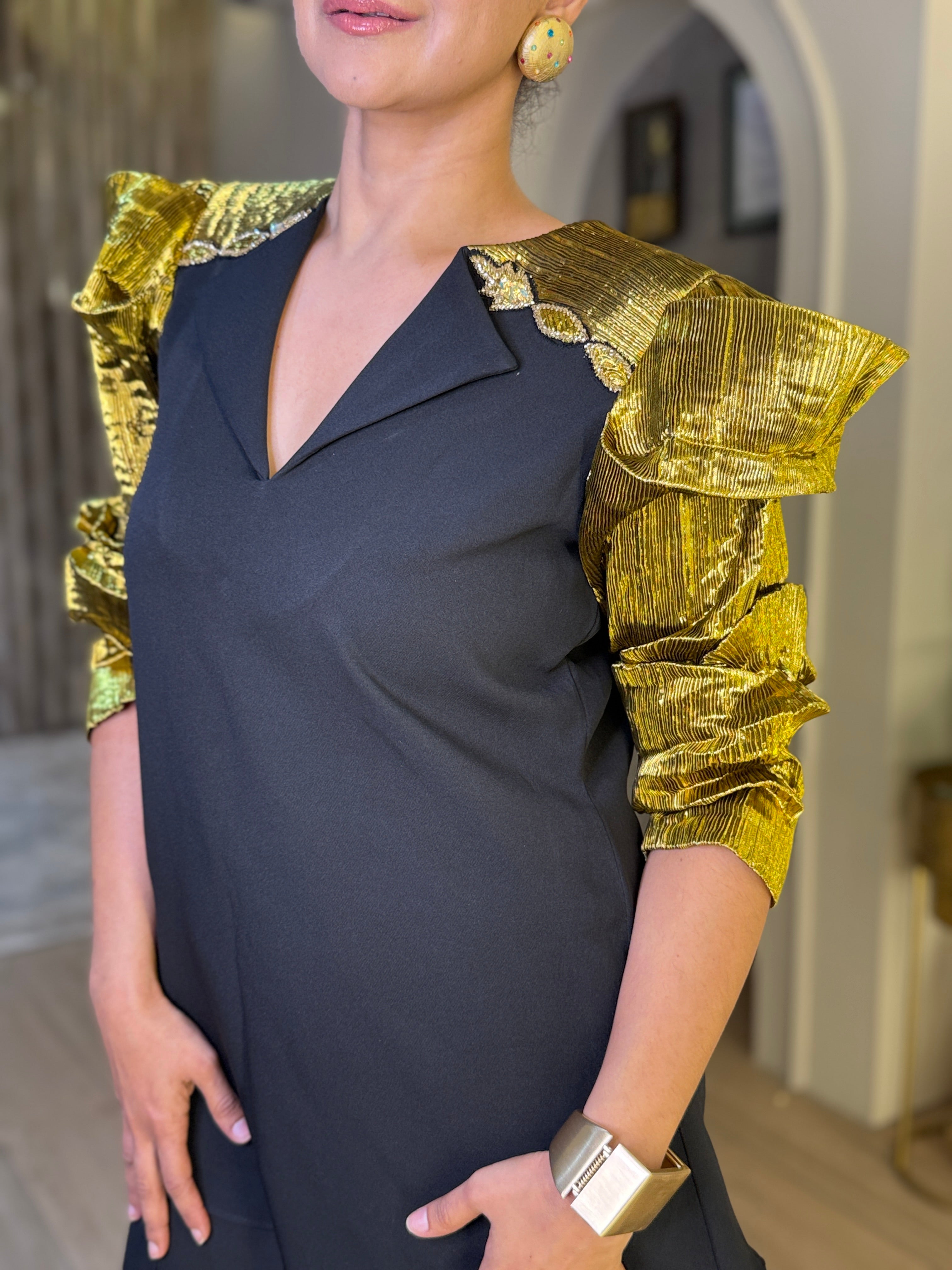 Golden Crazy Shoulder Co-Ord Pants Set