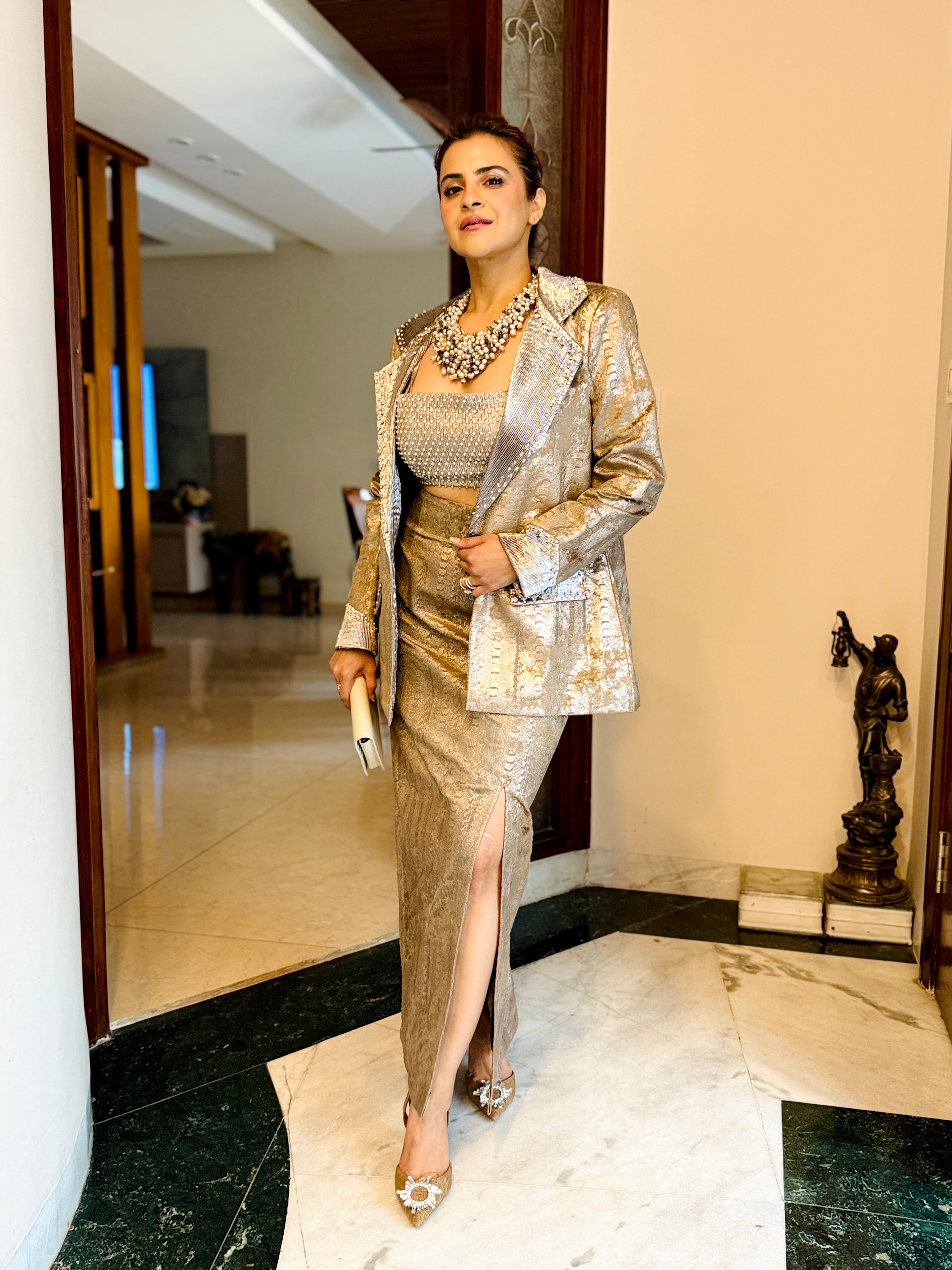 Liquid Luxe Blazer set in Light Rose Gold