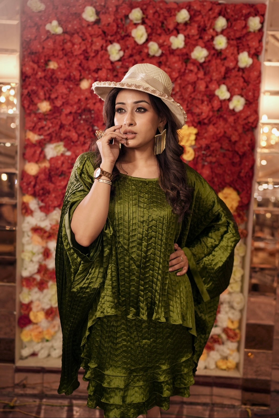Emerald green layered dress