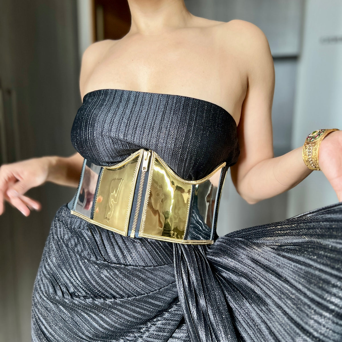 CORSET Belt for Women 07 Gold Tan Leather Waist Cincher Belt for Women – Underbust Corset  main image 2
