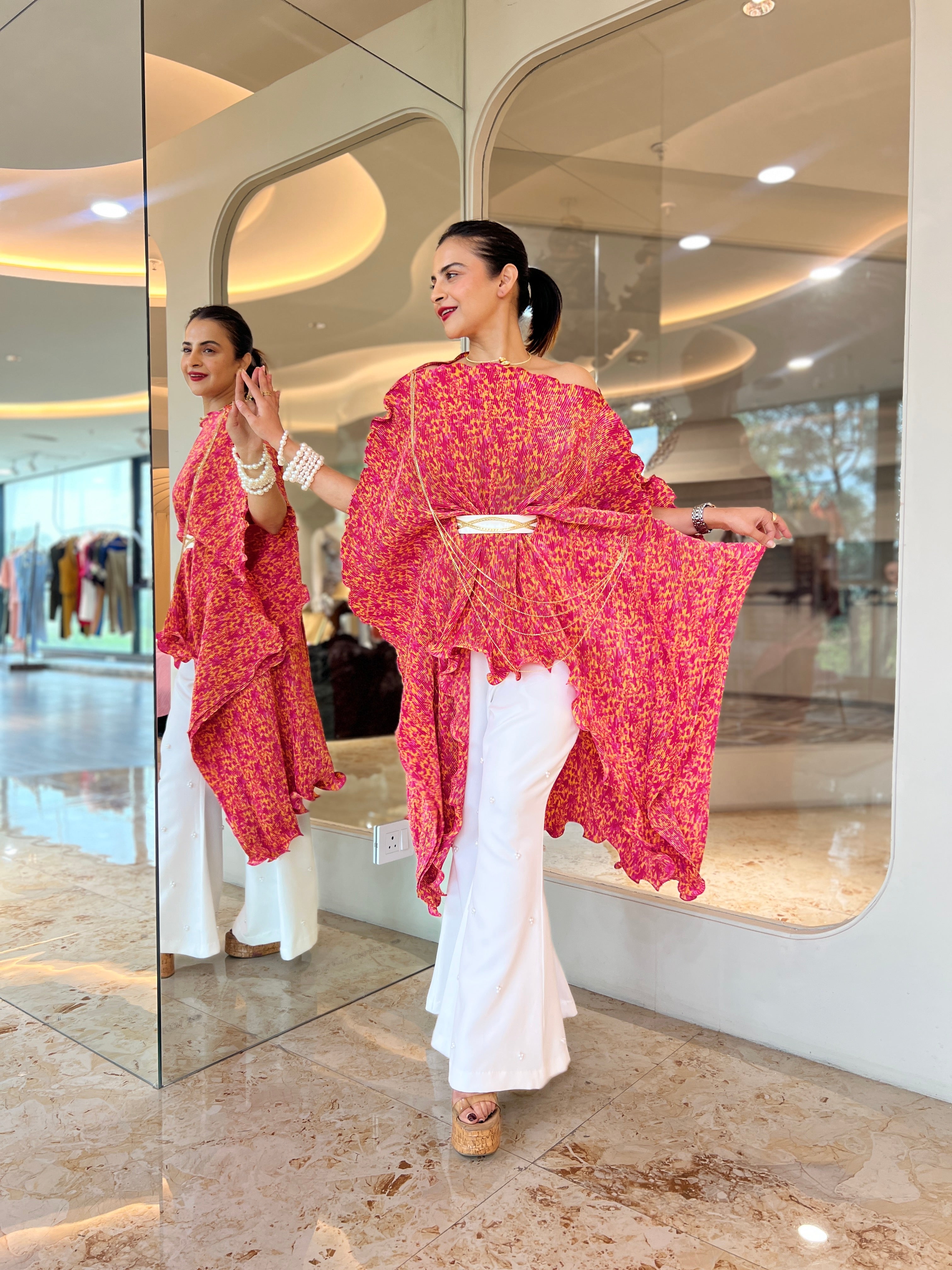 Pink floral kaftan moon top