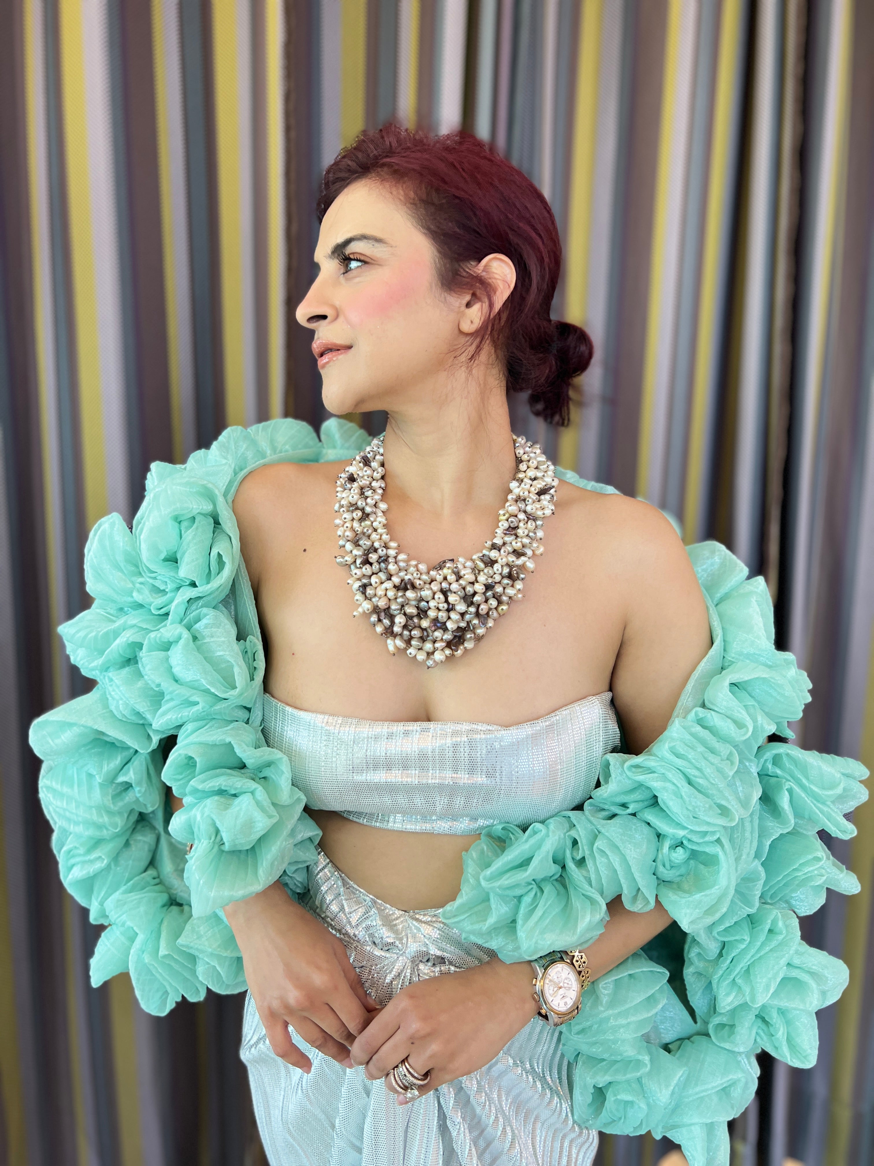 Sea Ripple Cape Set in Dirty blue and Pearl white