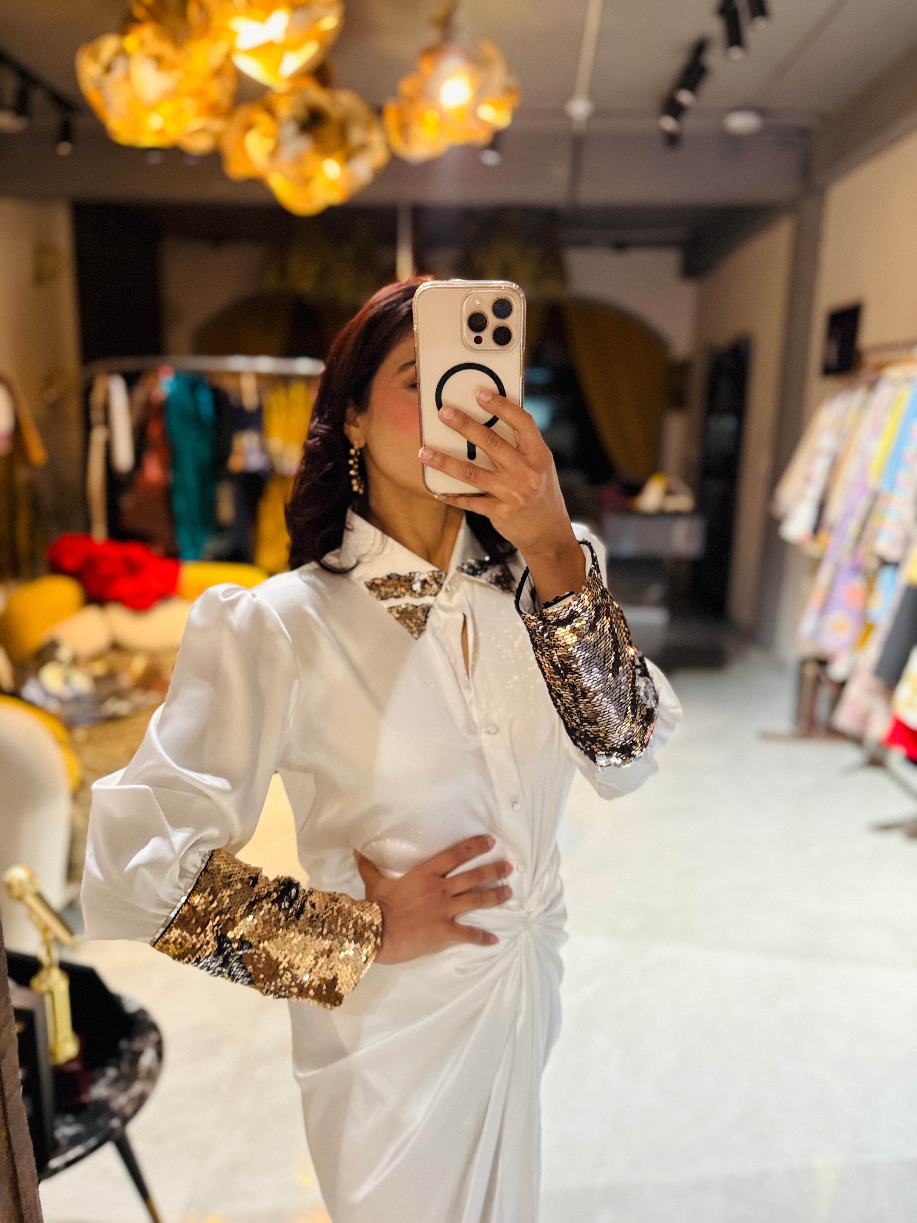 white armani gold silver sequin shirt