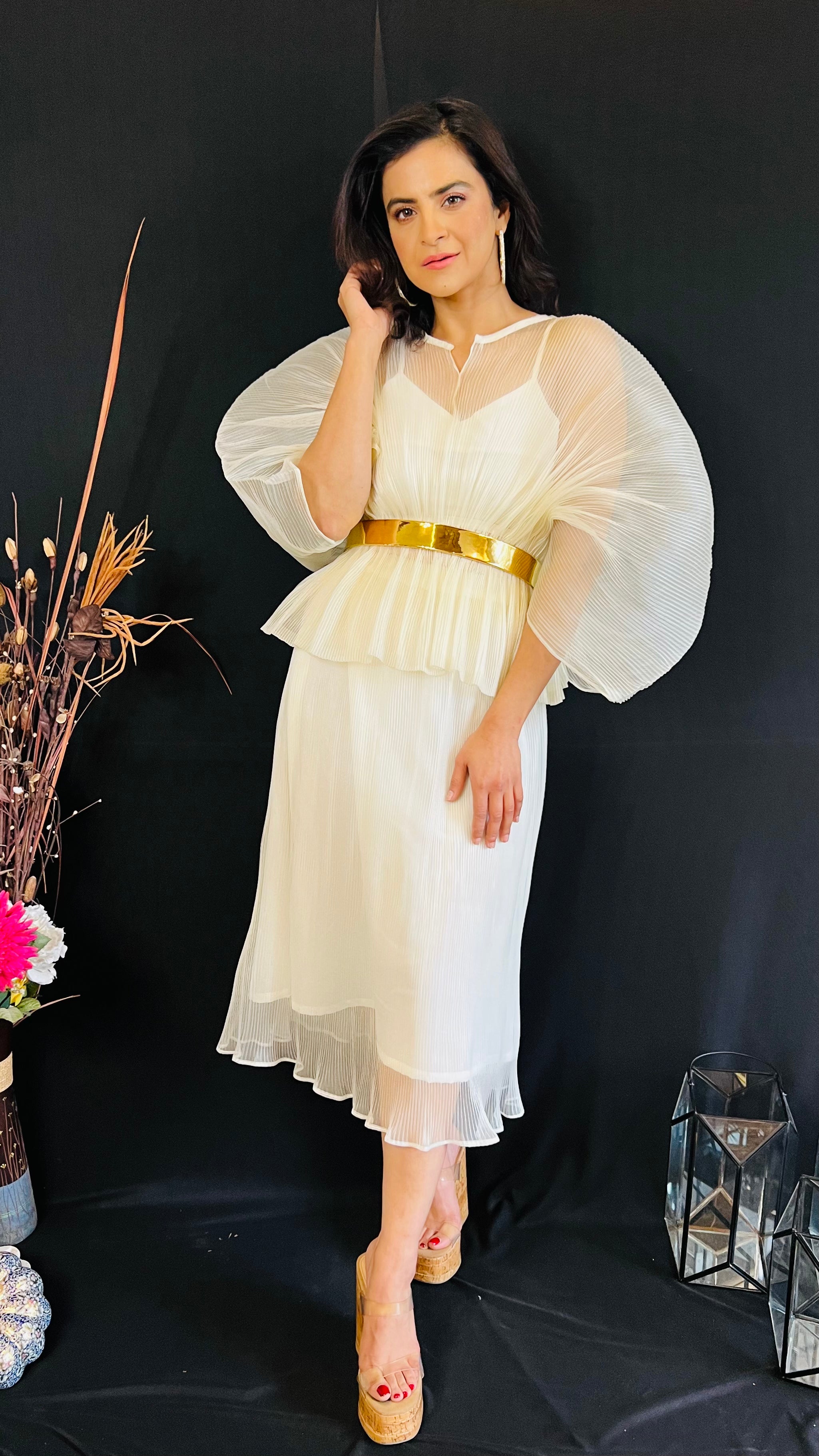 Moon Lift Long Skirt Set in Ivory