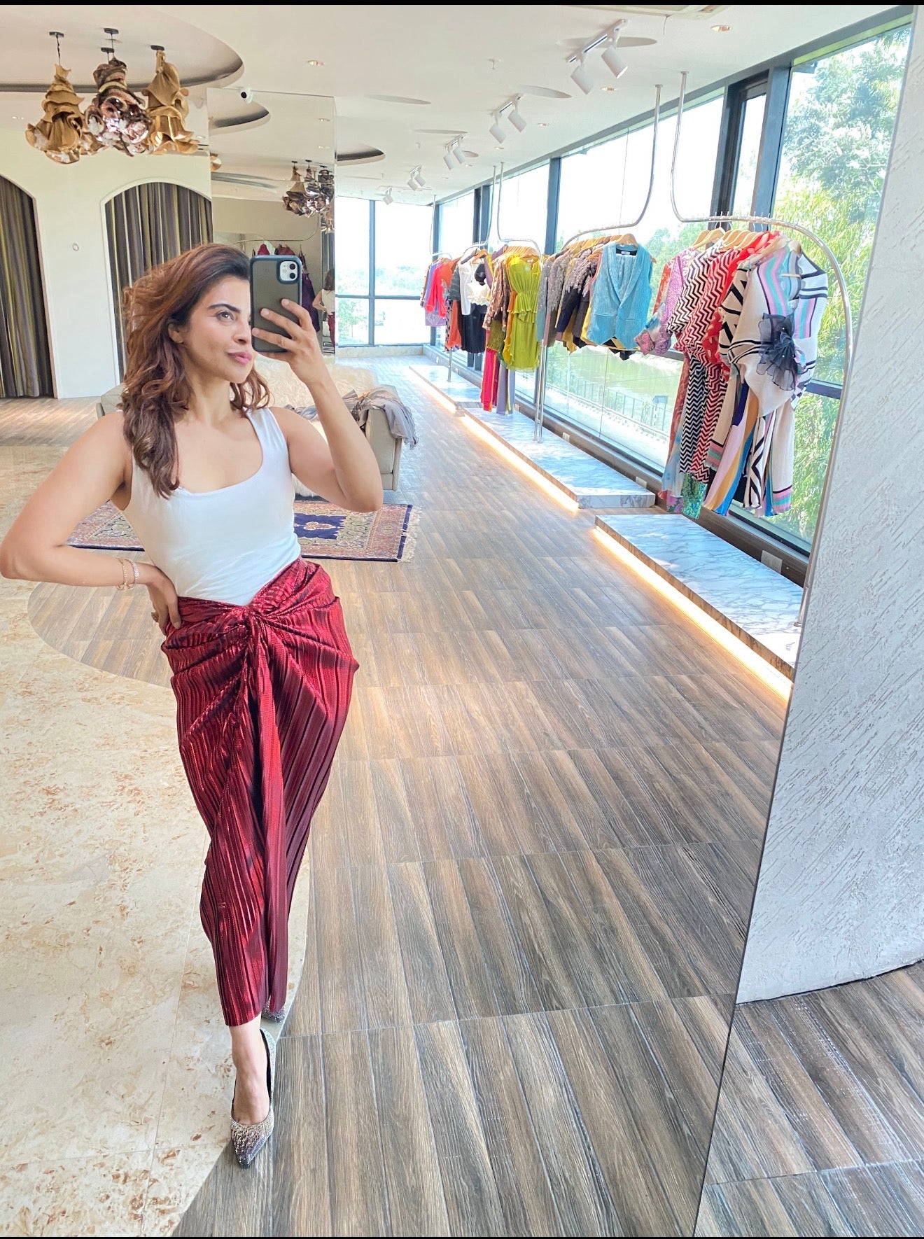 Red foil skirt with tie up