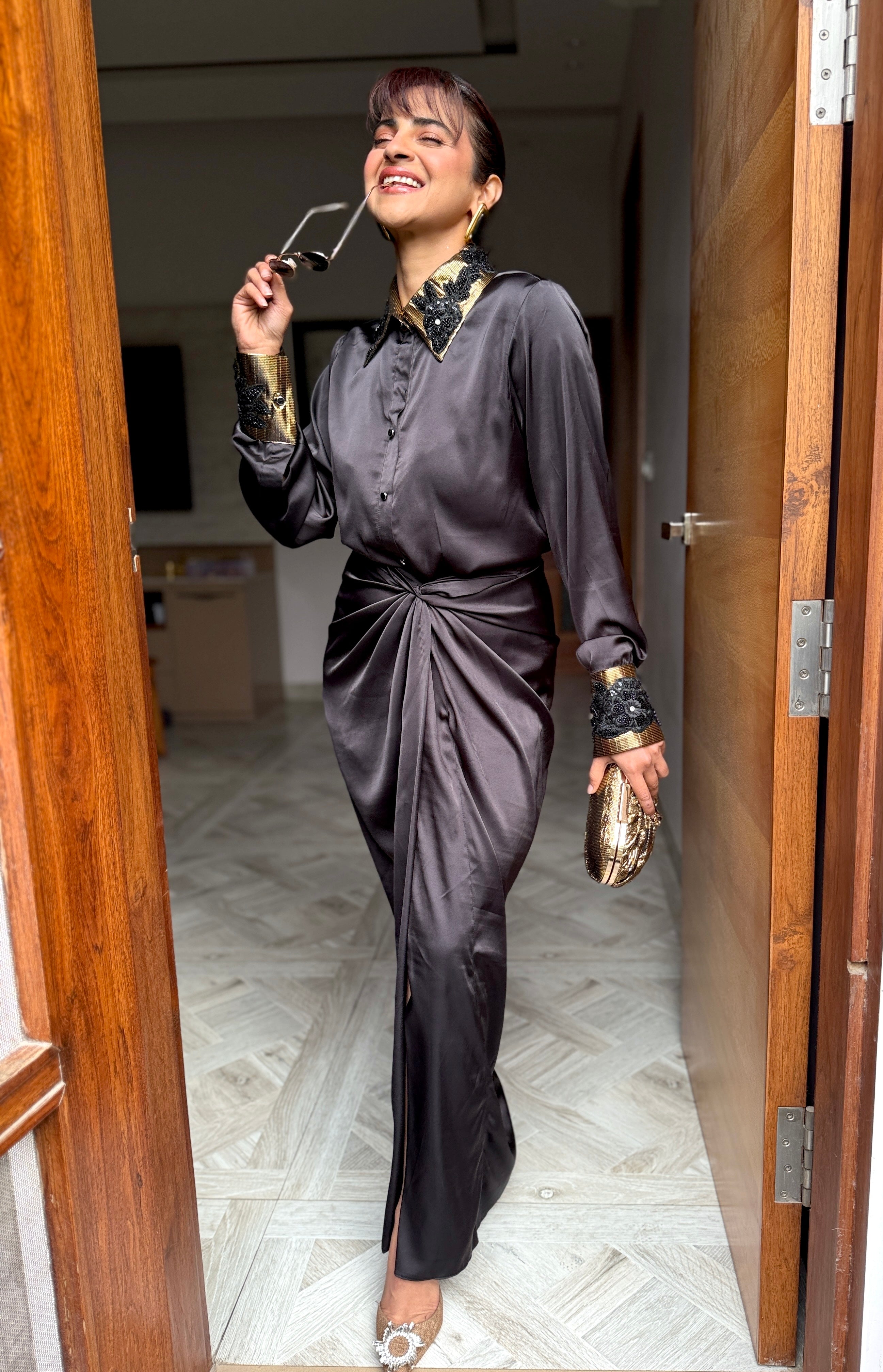 Halo Black Shirt and Skirt Set